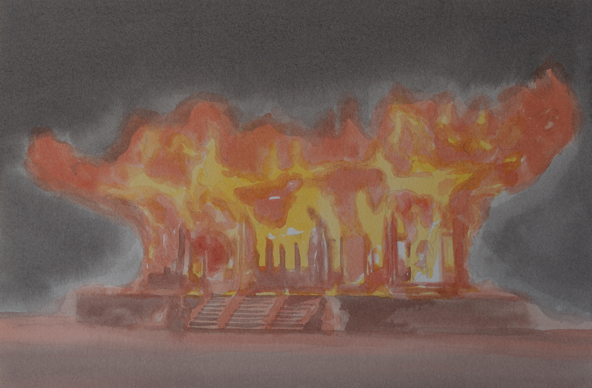 On Fire #2, 2021, Watercolor on paper, 21 x 32 cm