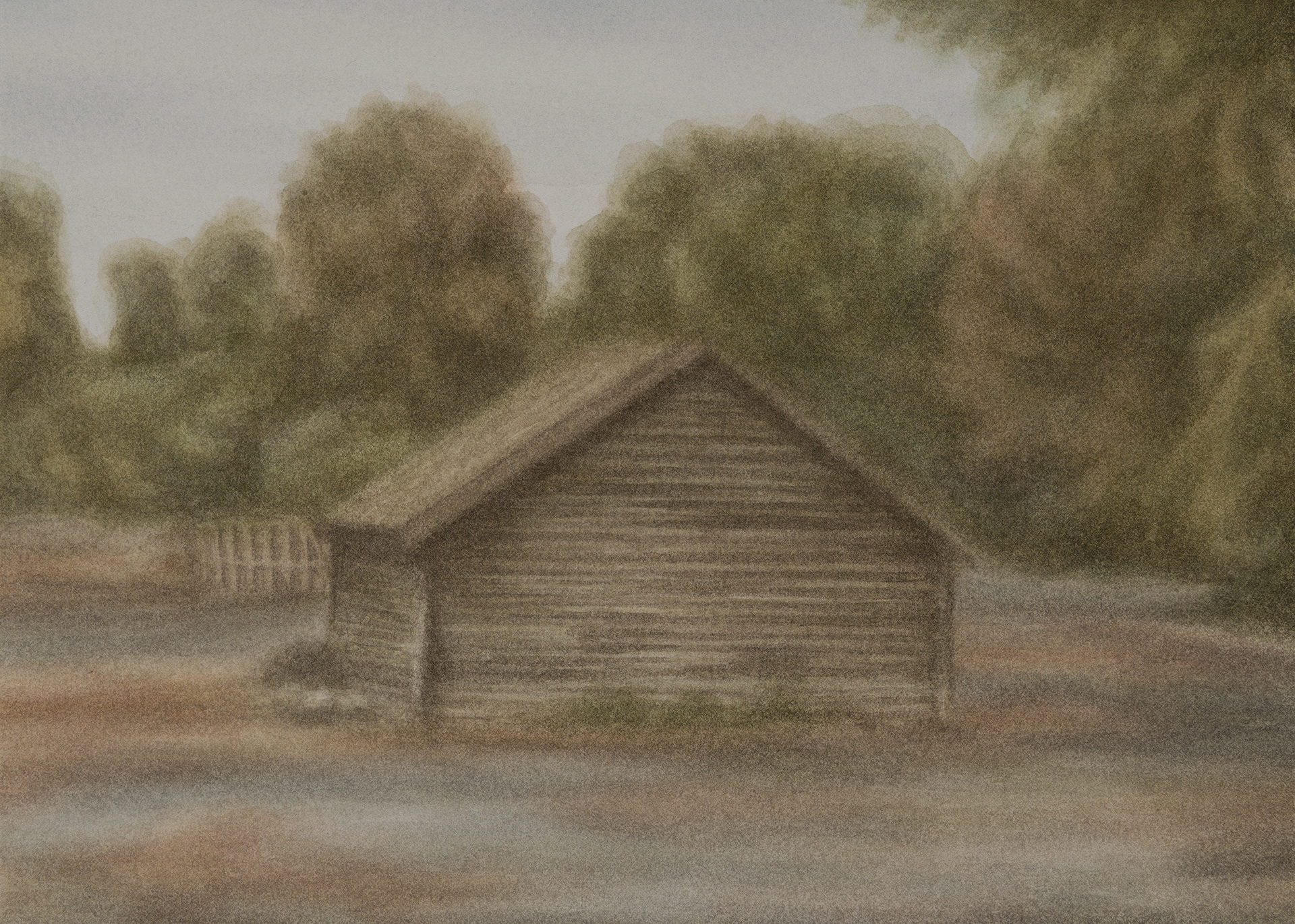 A Farm Shed, 2025, Watercolor on paper, 16.5 x 23 cm
