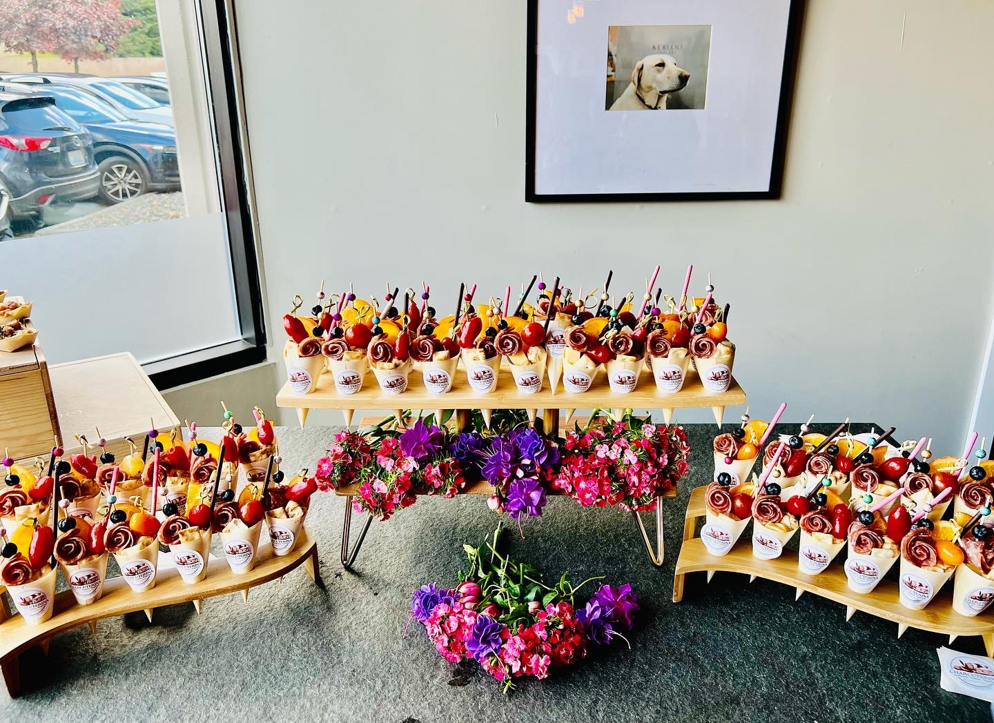 Charcuterie cones for wine release party.