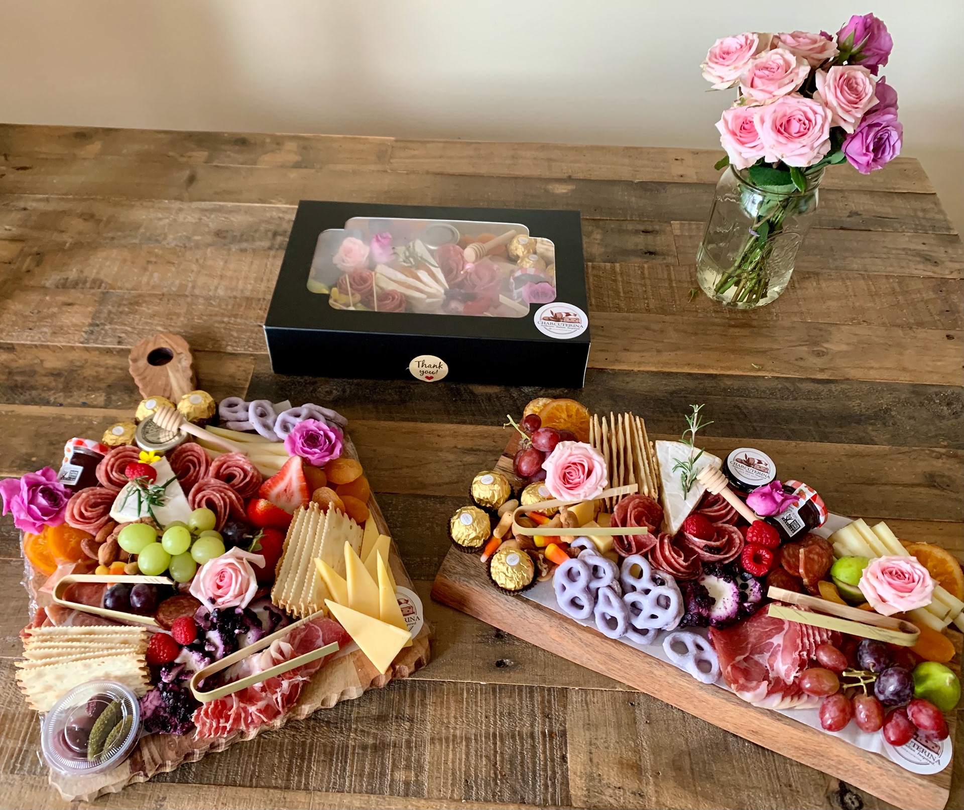 Charcuterie on the premium wood boards for gift.