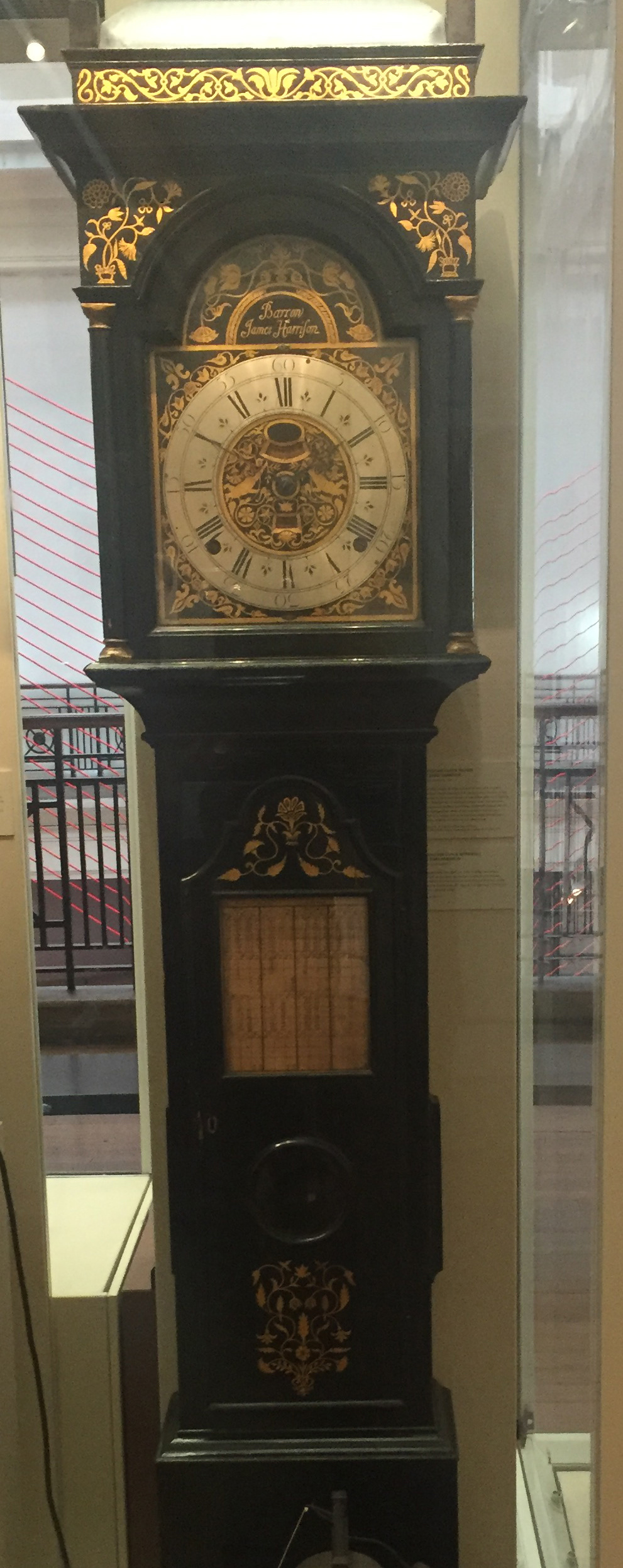 One of two of John Harrison's personal regulators, with Equation Table in his own hand, printed on pendulum door. This clock was set, not by the sun, but by the stars viewed between Harrisson's door post and his neighbour's chimney.