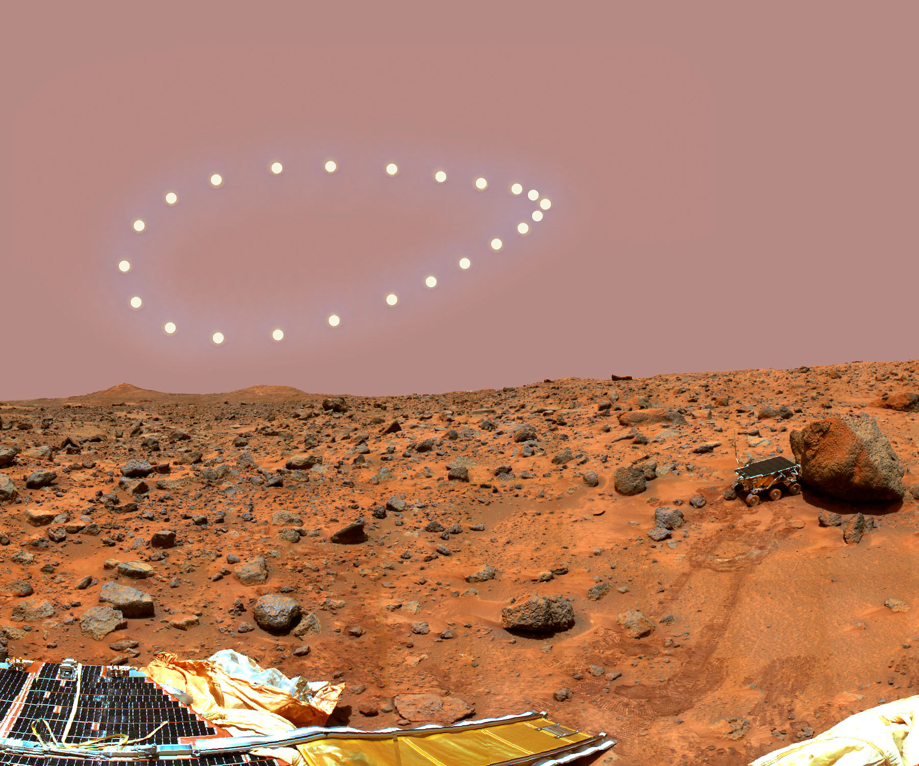 Mars Analemma by Dennis Mammana - at noon, the Mars Rover turns to a set directions and takes a picture of the sky