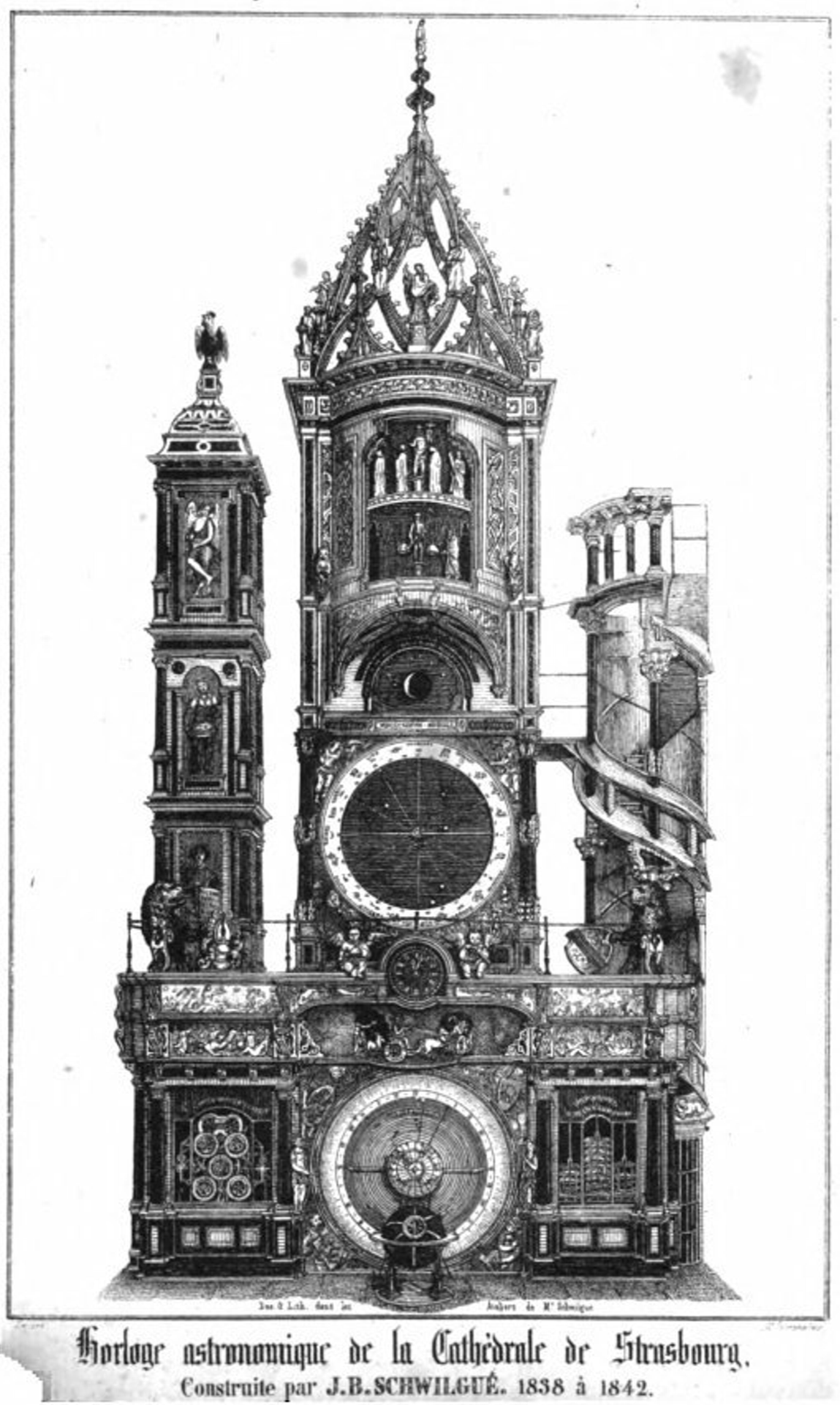 Strasbourg Clock - The Equation mechanism is at the bottom right corner.Illustration from Schwilgué's own documentation.