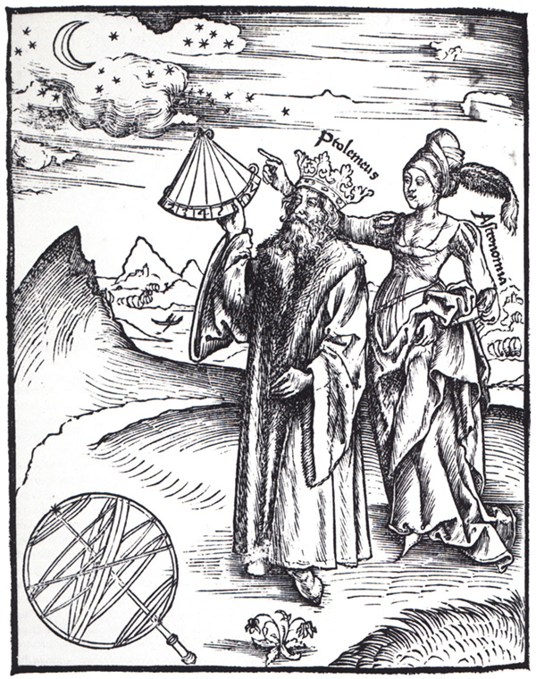 The crowned Ptolemy being guided by the muse Astronomy, from Margarita Philosophica by Gregor Reisch, 1508. Throughout mediaeval times, Claudius Ptolemy was confused as one of the Ptolemies who ruled Egypt after the conquest of Alexander. Hence the crown. But also, the title ‘King Ptolemy’ is generally viewed as a mark of respect for Ptolemy's elevated standing in science.