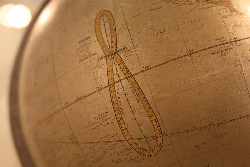 Victorian globe displaying the analemma