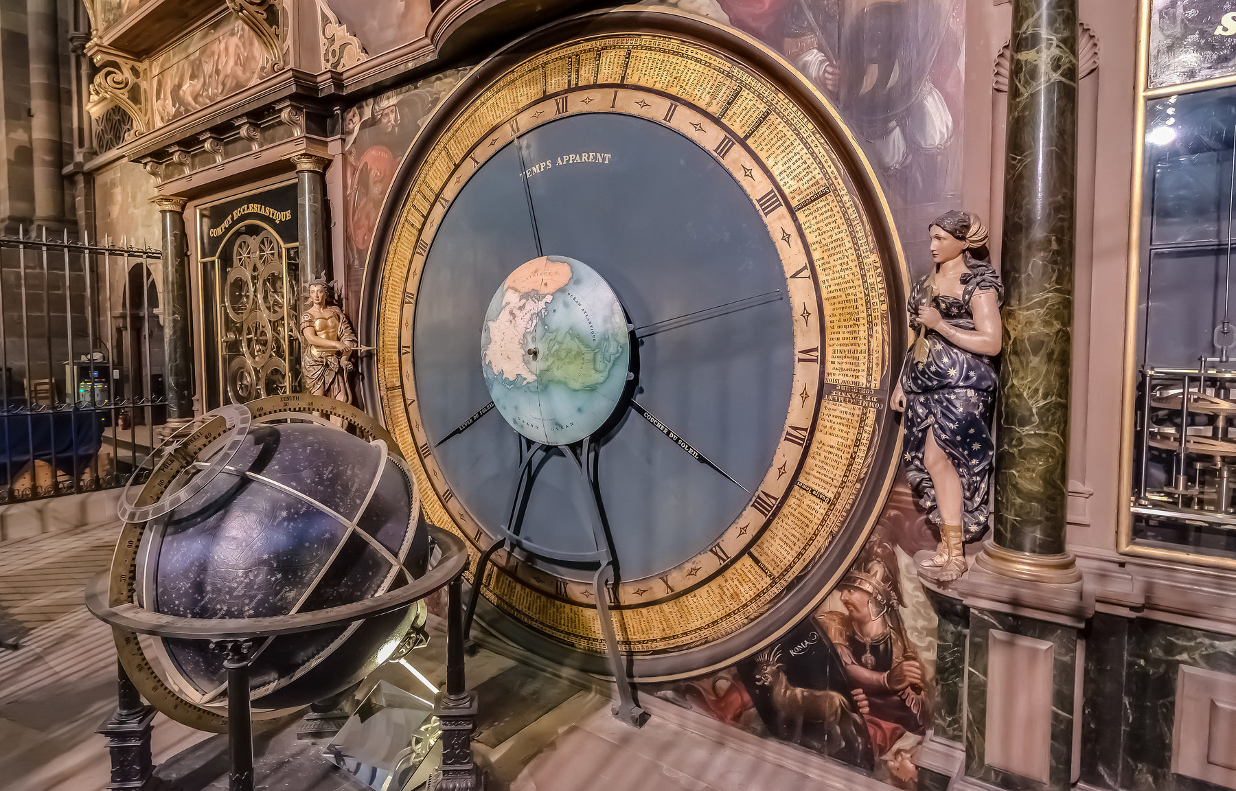 The Clock's Solar & Lunar Dial. Also showing the time of sunrise and sunset.