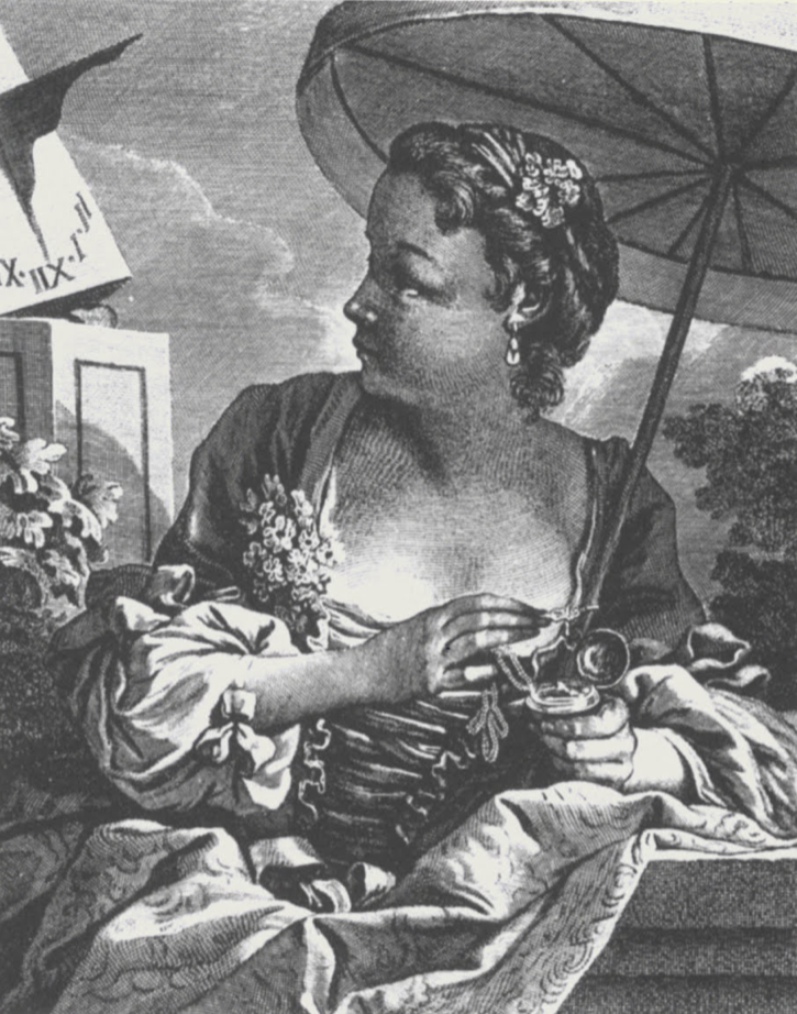 Maiden setting her watch from a Sundial - Francois Boucher mid 18th C 