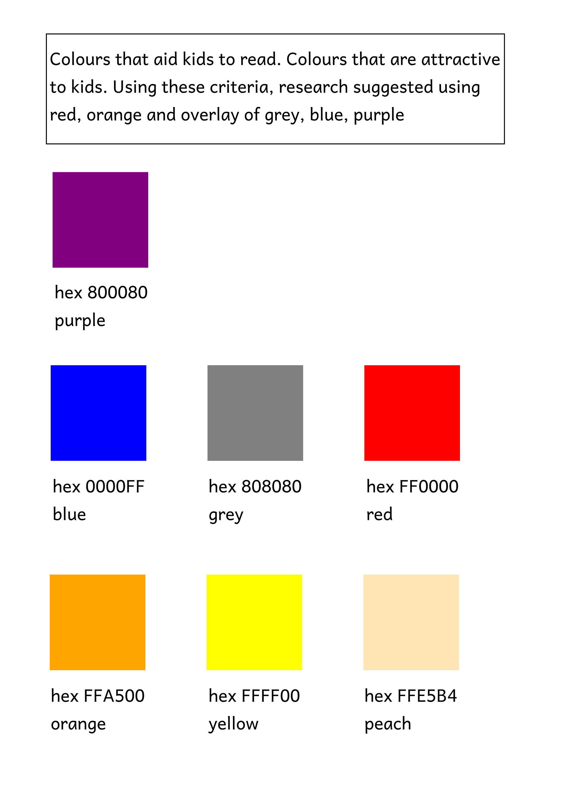 Colors used based on research
