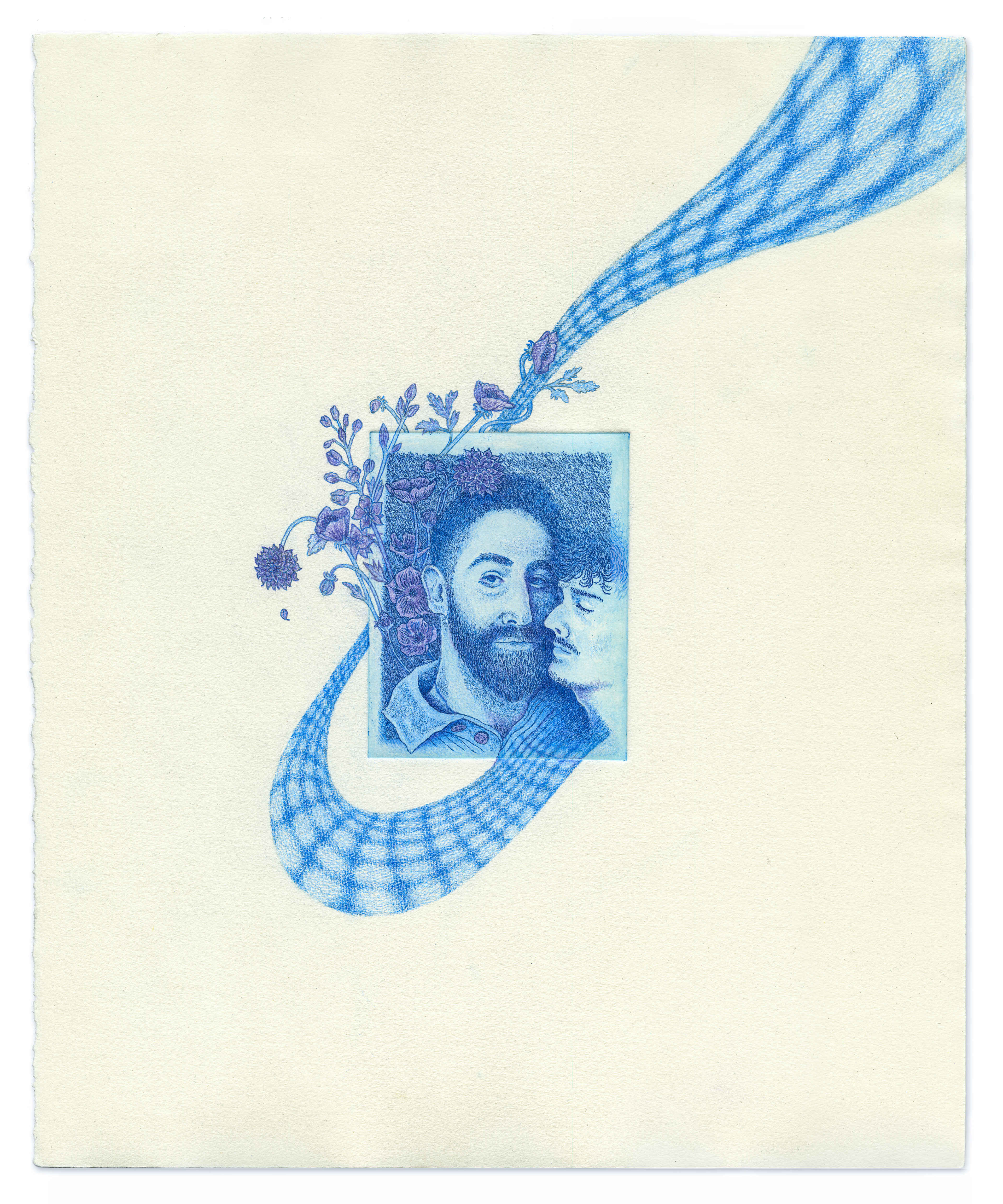 chaim mele'im (for Yuval), 2025. Soft ground etching and colored pencil on warm white Hahnemuhle Copperplate paper, 17 x 14 inches.