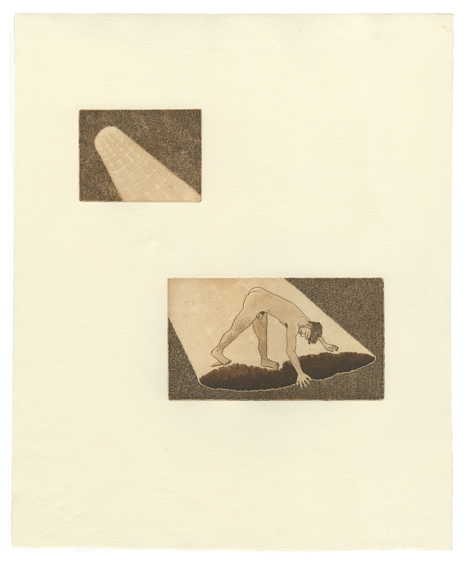  Narcissus Surveilled (light), 2025. intaglio etching with aquatint on warm white Hahnemuhle Copperplate paper, 17 x 14 inches.
