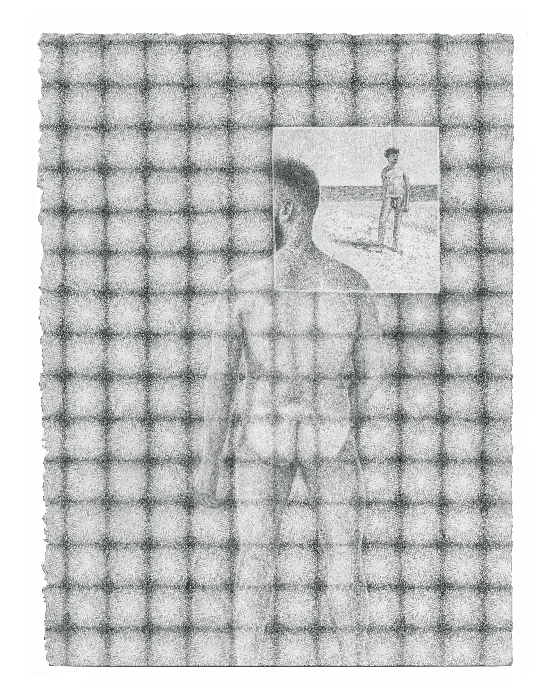 Looking Back, 2026. Graphite on paper, 15 x 11 inches