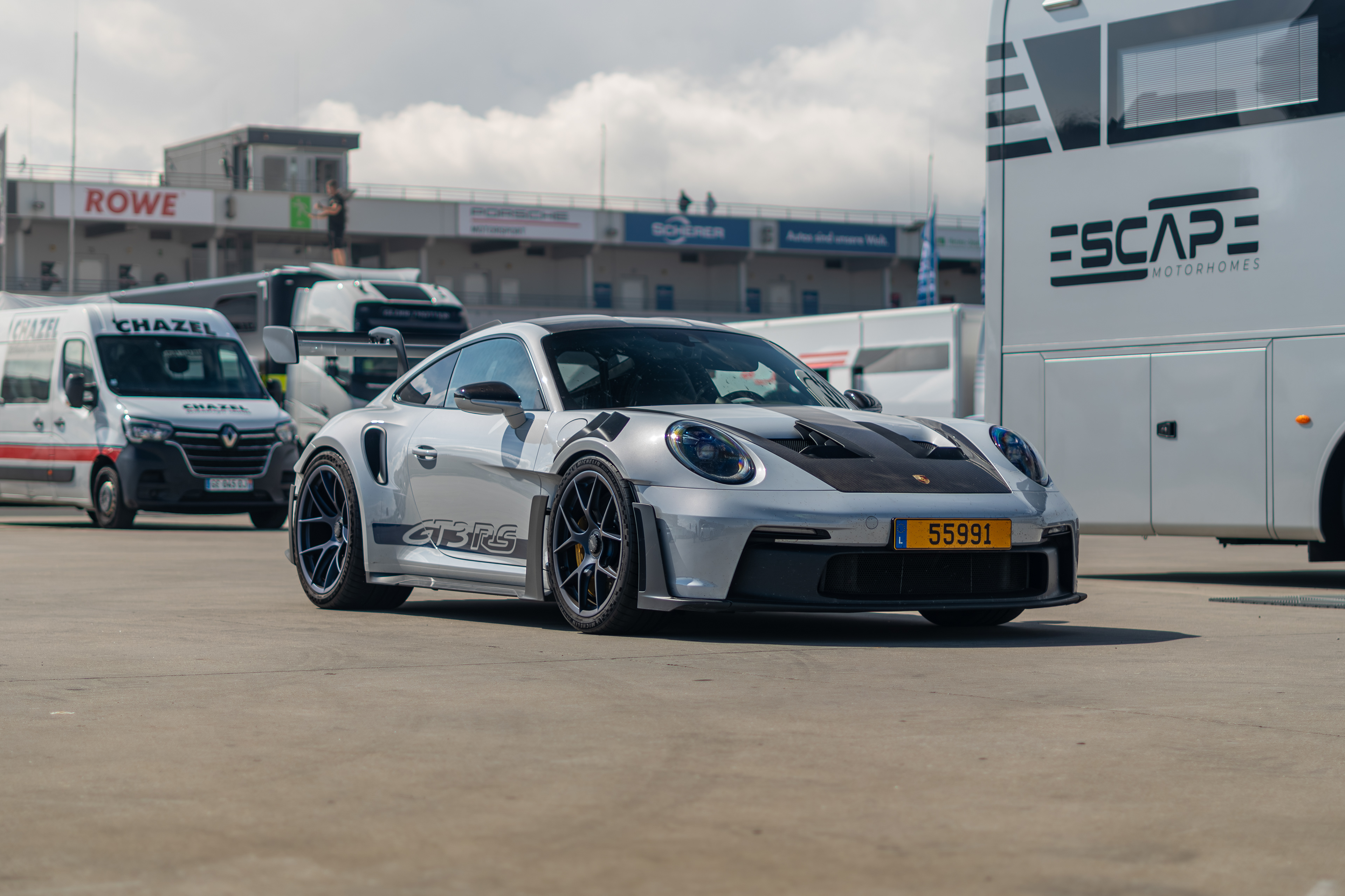 Street legal Porsche Gt3rs at the Nürburgring 12h Race.