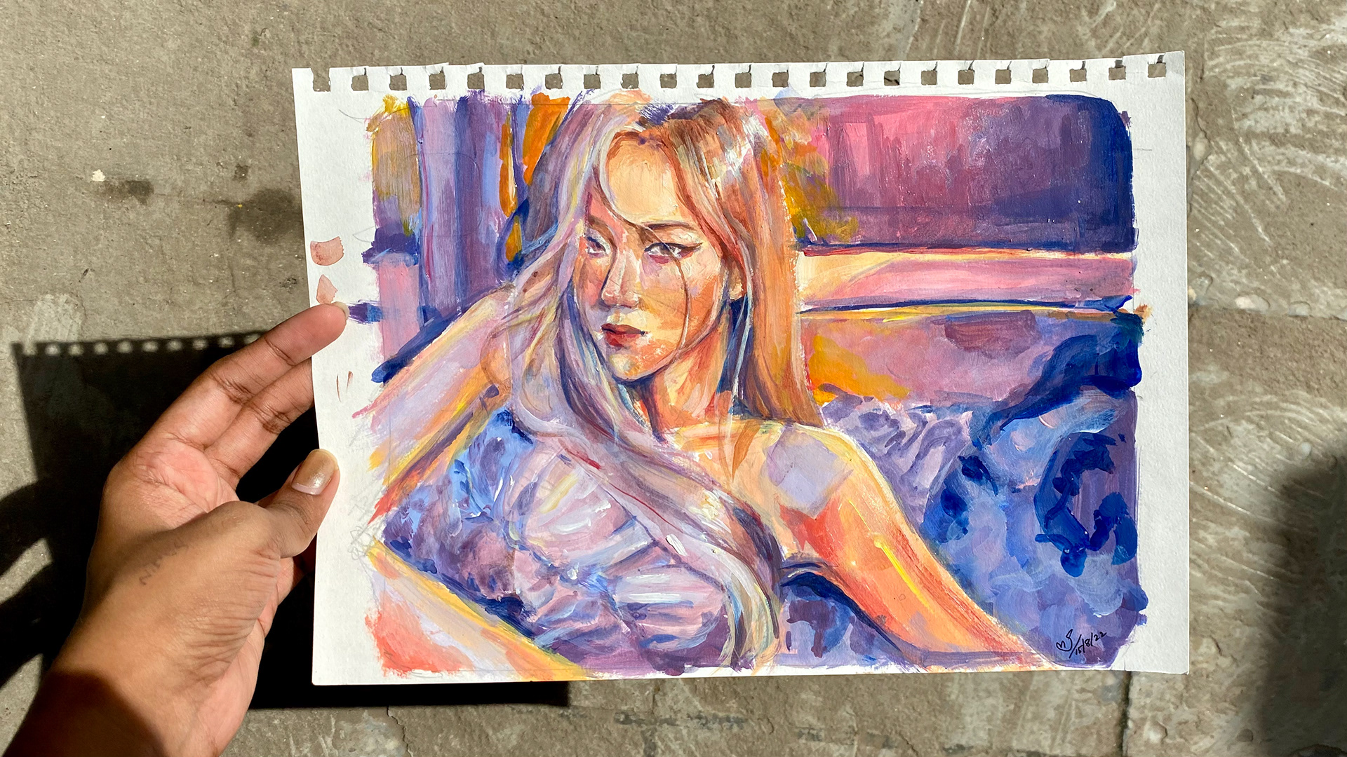 done using only primary colours of acrylic paint.