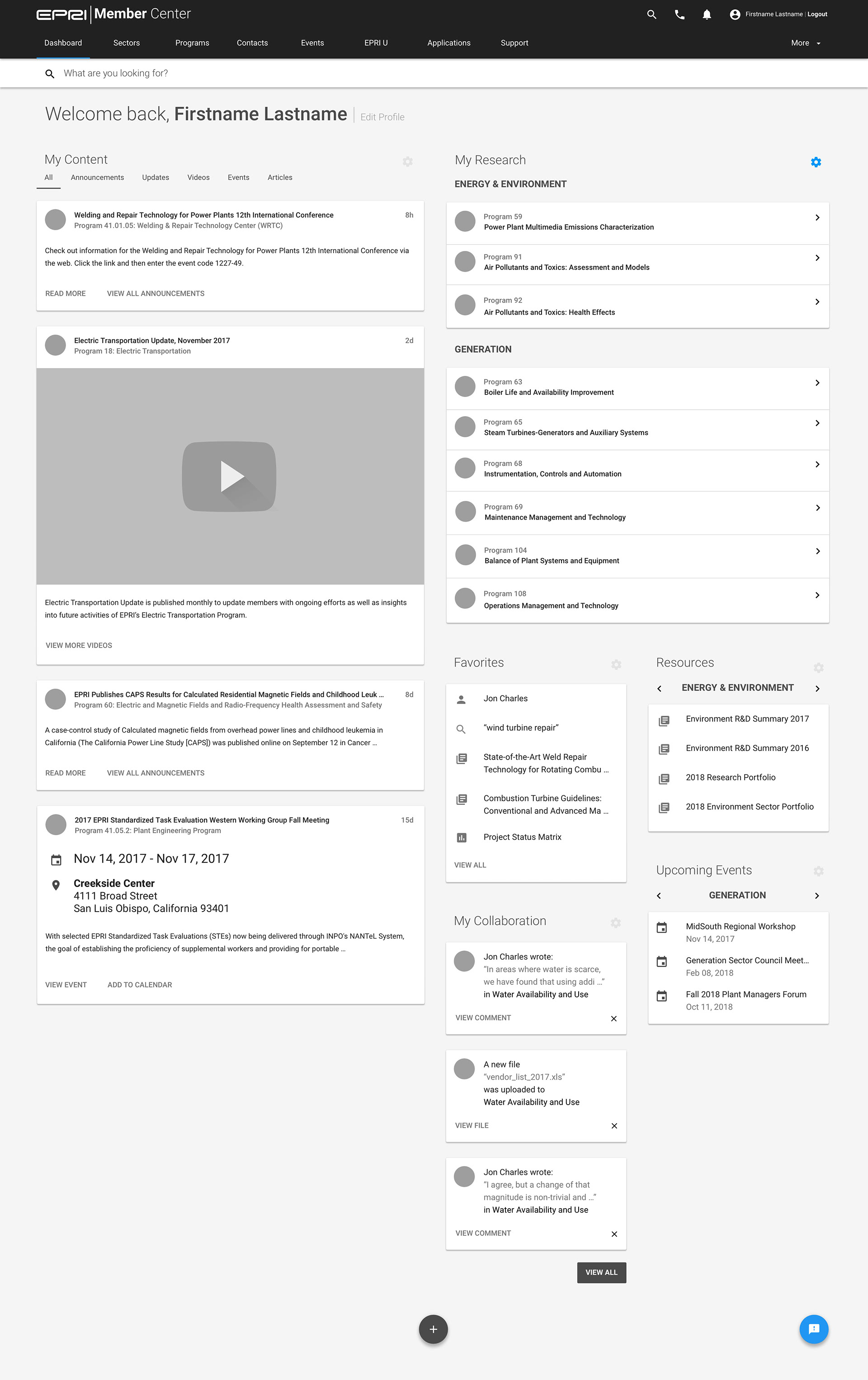 Early concept for the Site Homepage
