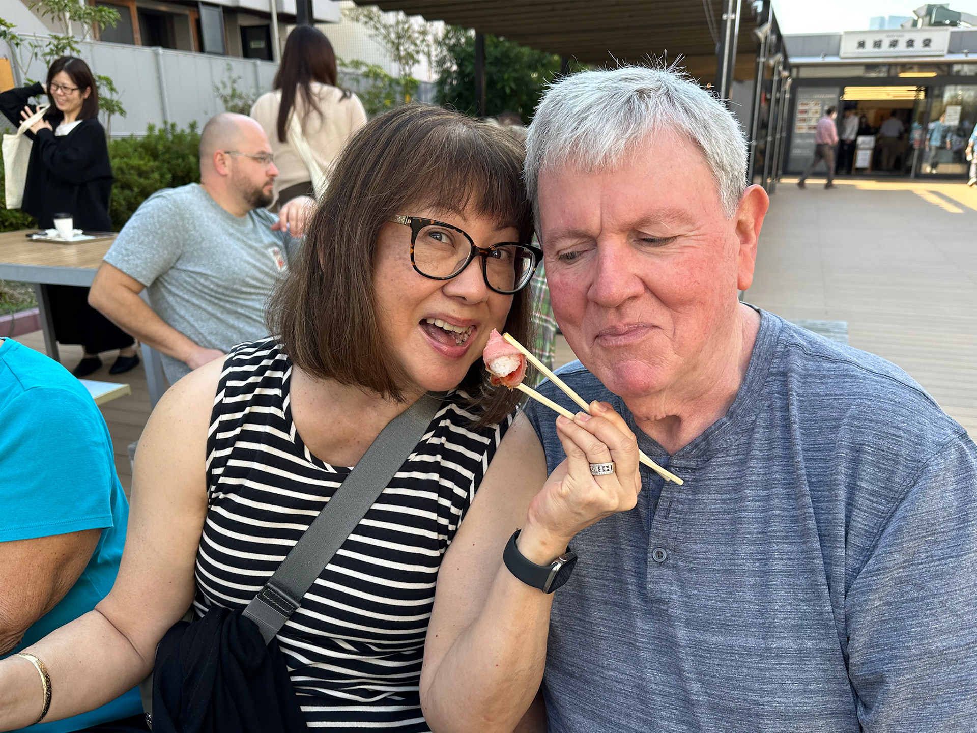 Sharing a meal in the Tsukiji Food market