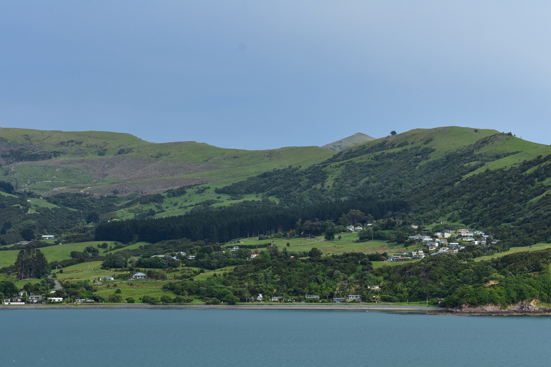 Sailing past the entrance to Akaroa harbor and the Banks Peninsula. Weather prevented us from stopping in Akaroa.