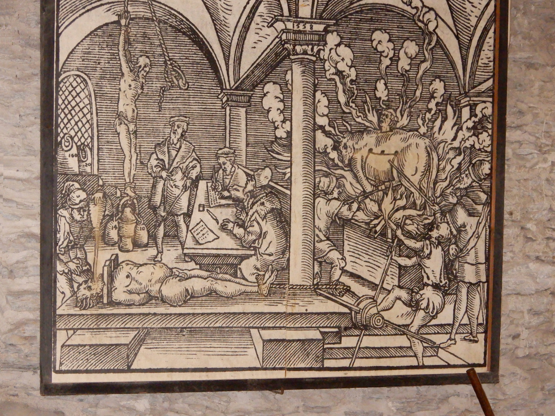 Woodcut showing examples of medieval torture