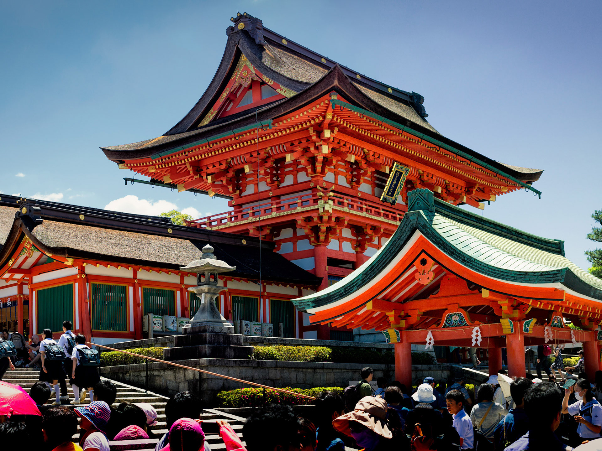Fushimi Inari Shrine - the shrine's main hall (honden) where all visitors are encouraged to pay respect to the resident deity.