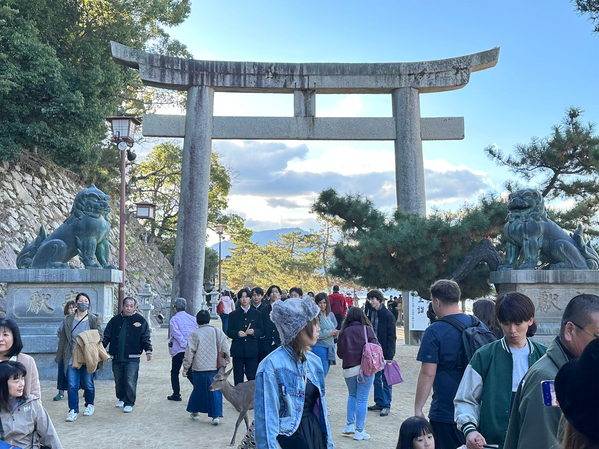 A torii gate at the land entrance to the Itsukushima Shrine