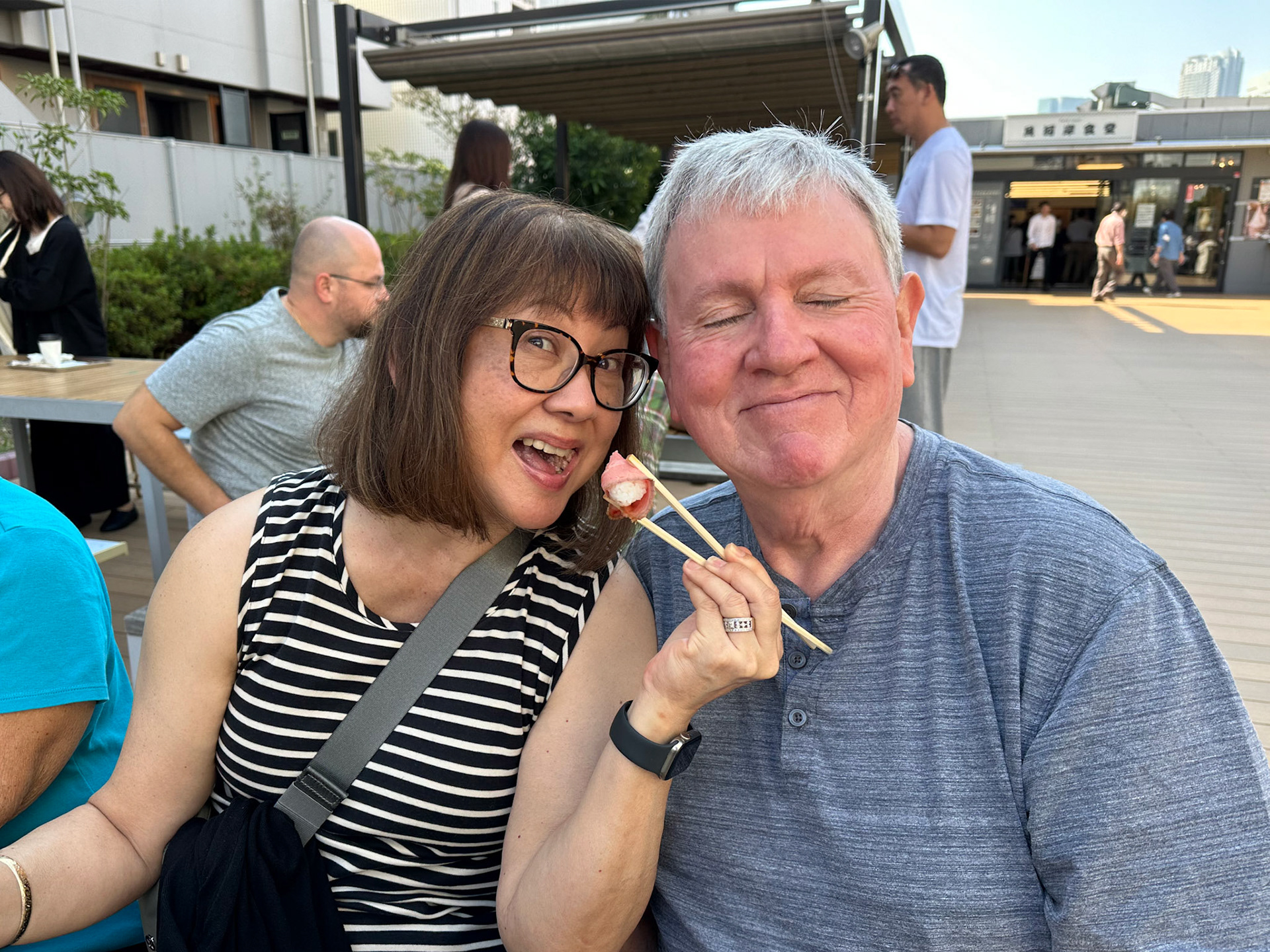 Sharing a meal in the Tsukiji Food market