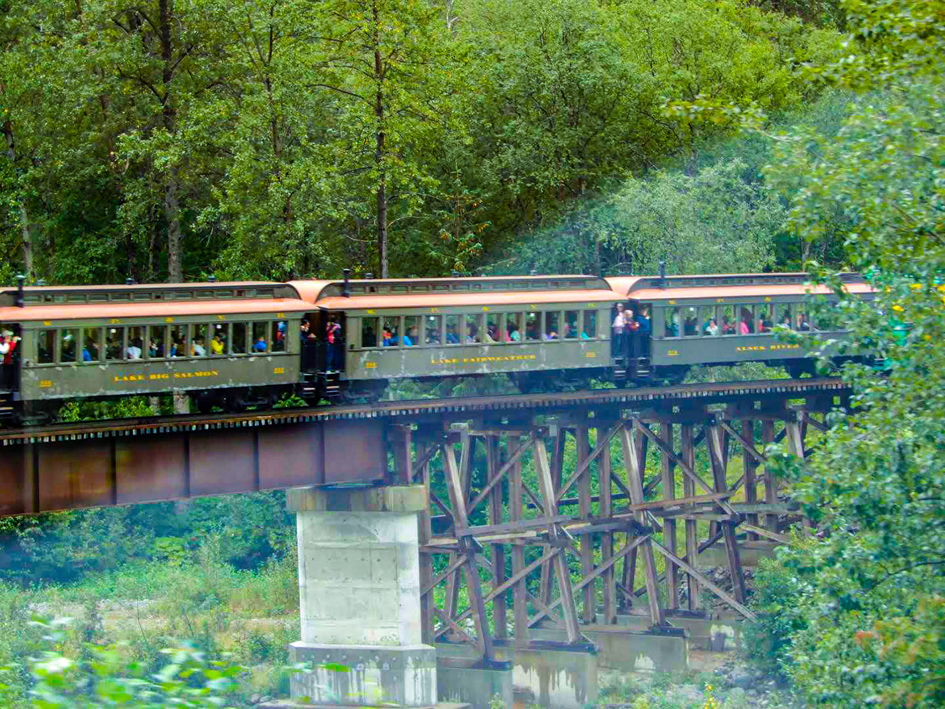 White Pass and Yukon Route links Skagway with Whitehorse, the capital of Yukon. The railroad began construction in 1898 during the Klondike Gold Rush as a means of reaching the goldfields. With its completion in 1900, it became the primary route to the interior of the Yukon, supplanting the Chilkoot Trail and other routes. The route continued operation until 1982, and in 1988 was partially revived as a heritage railway.