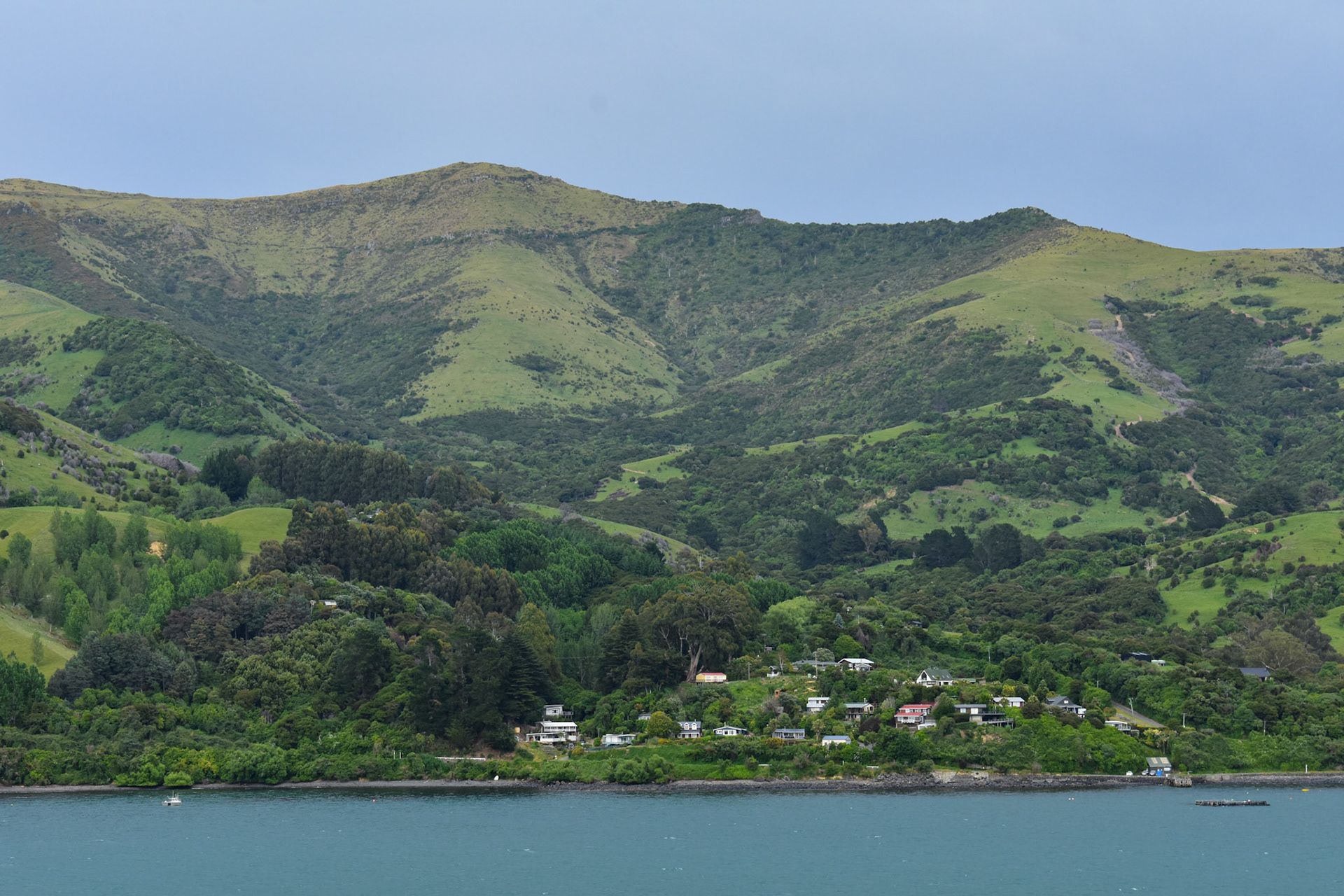 Sailing past the entrance to Akaroa harbor and the Banks Peninsula. Weather prevented us from stopping in Akaroa.