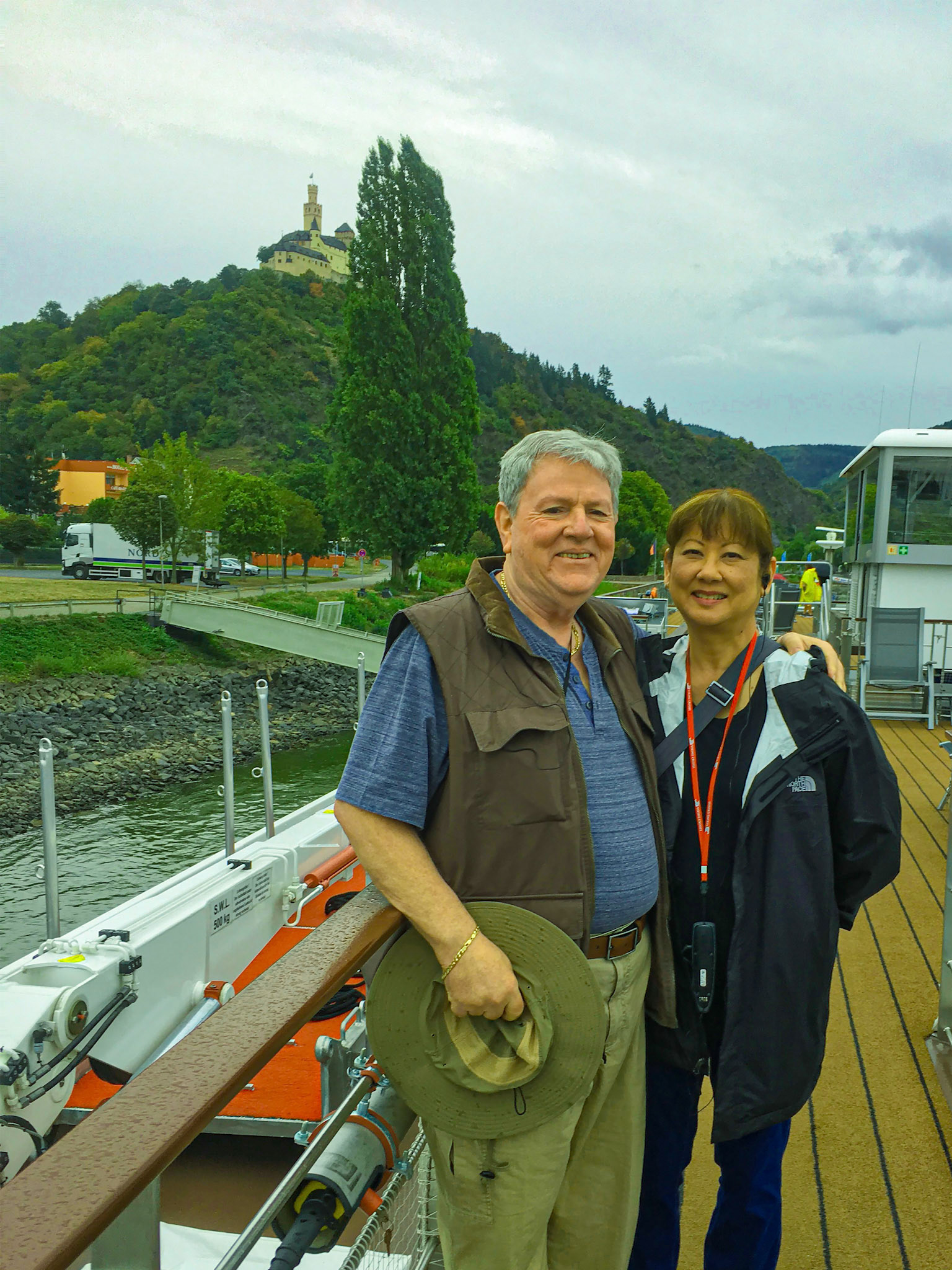 Susan and I onboard the Herja at Marksburg Castle