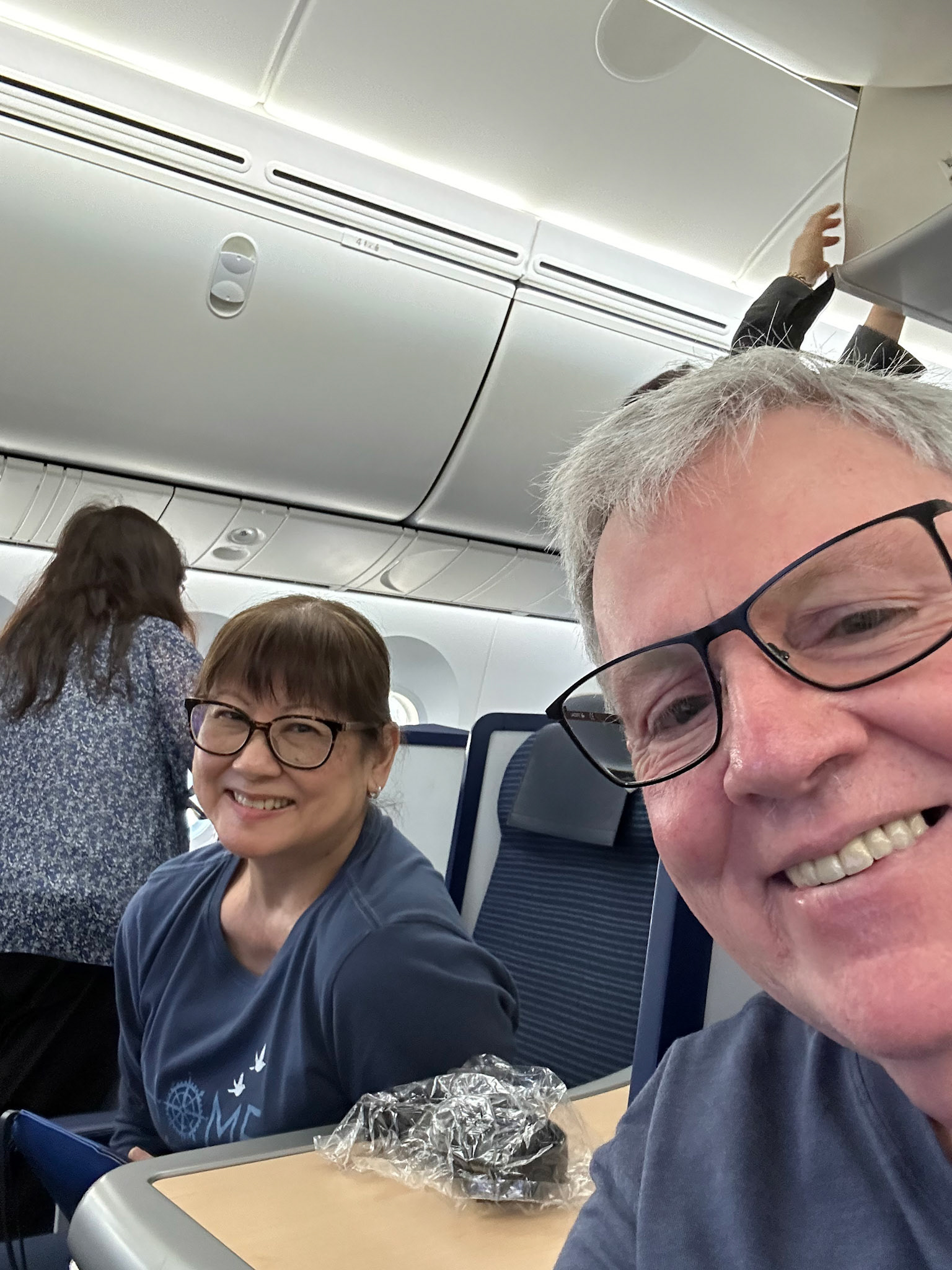 Seated comfortably in our seats awaiting take off for Japan