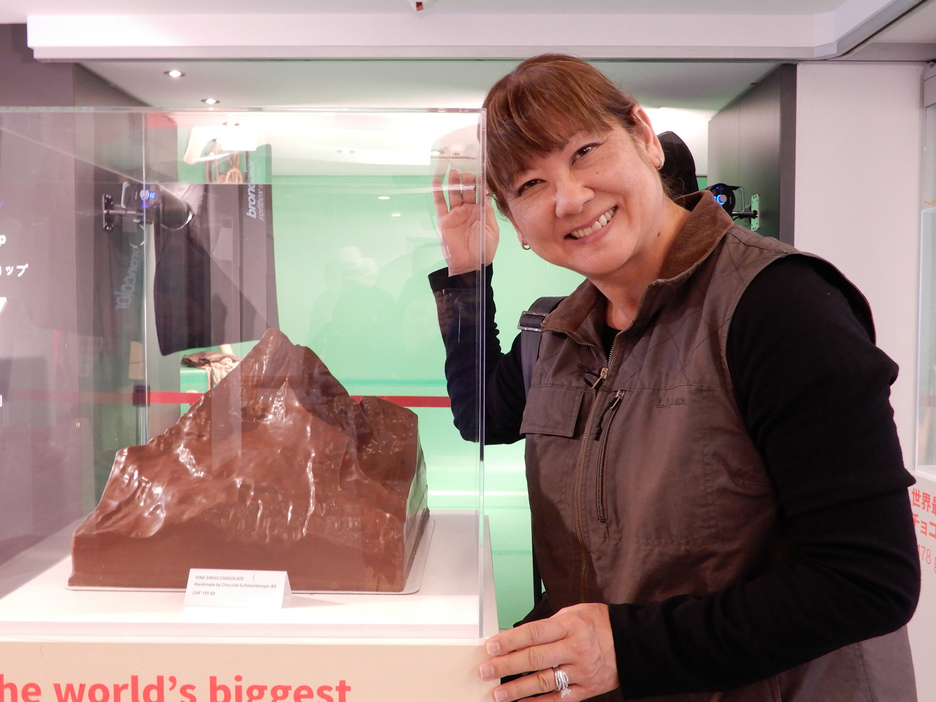Susan admiring the World's Biggest Chocolate Matterhorn