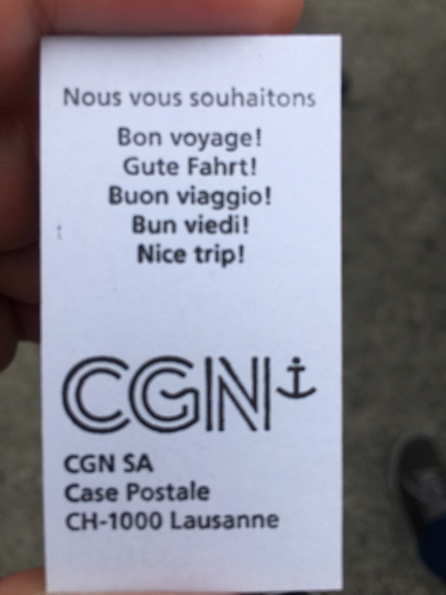 Ticket for our boat tour of Lake Geneva