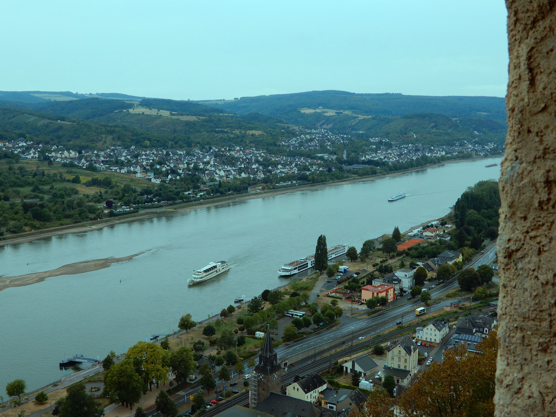 View of Rhine from Marksburg Castle. Notice the low water level of the Rhine. Ours was the only boat able to make the entire transit from Amsterdam to Breisach.