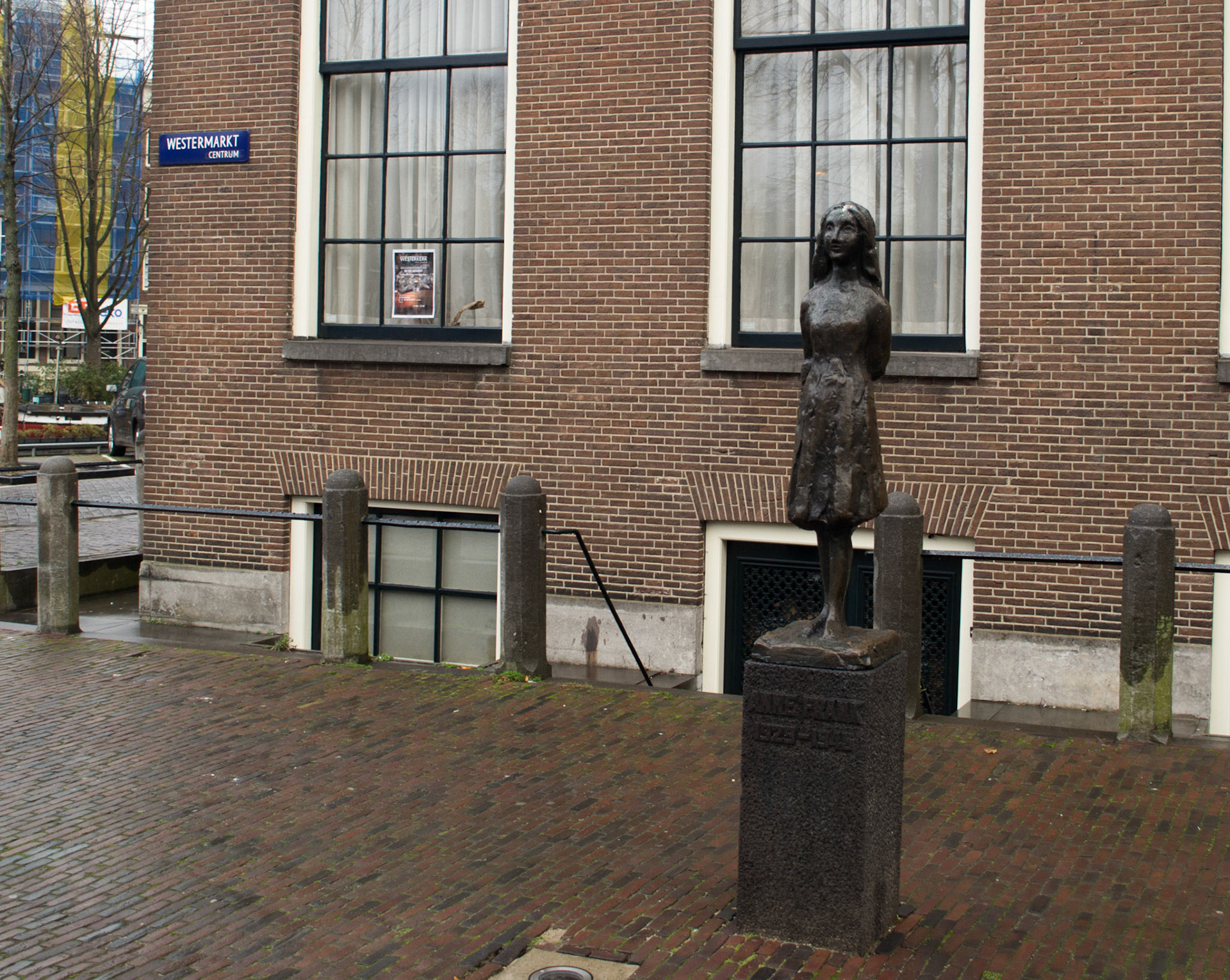A memorial statue of Anne Frank, just outside Westerkerk, a church mentioned frequently in Anne Frank's diaries for her being able to see or hear it from her hiding place.