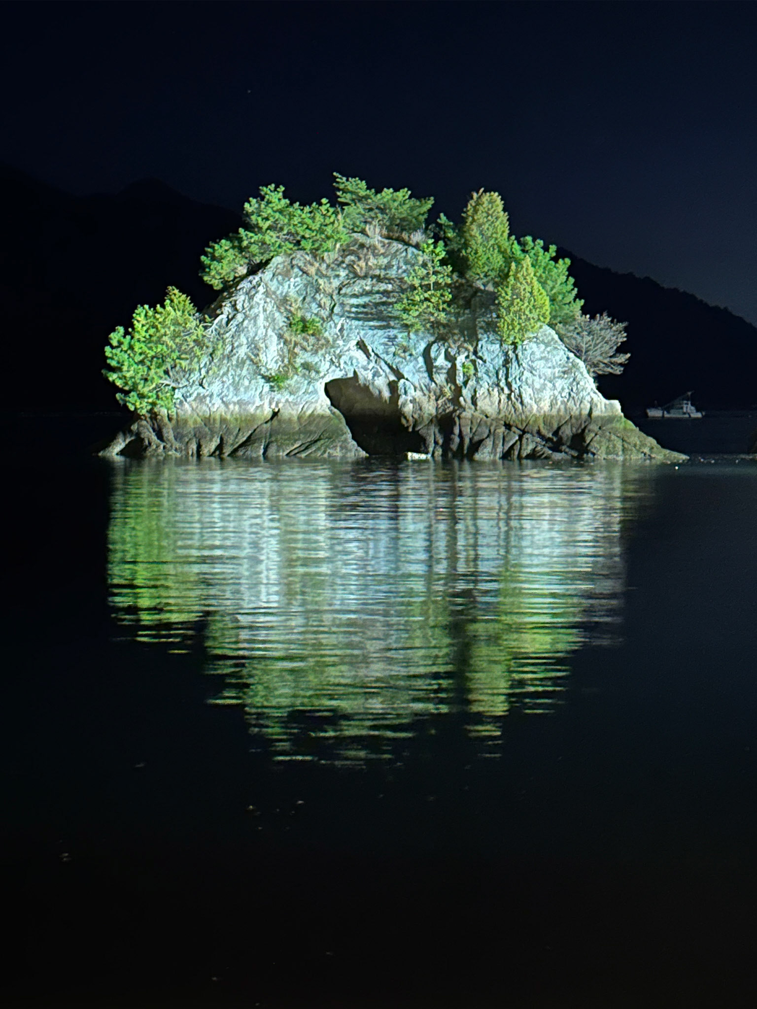 Small, brightly lite, island near Shimada Suisan oyster restaurant