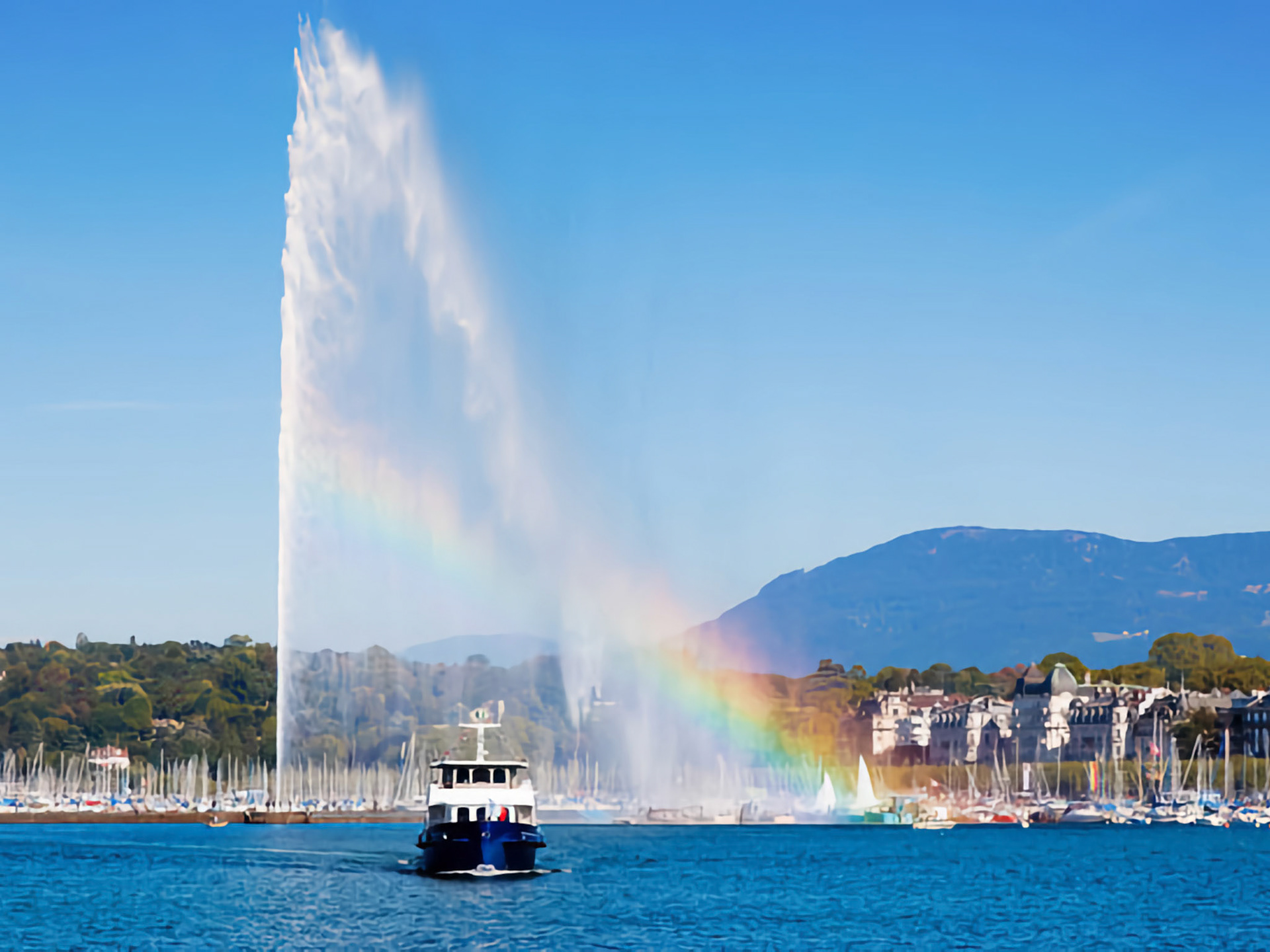 The Jet d'Eau is a large fountain in Geneva, Switzerland, and is one of the city's most famous landmarks.