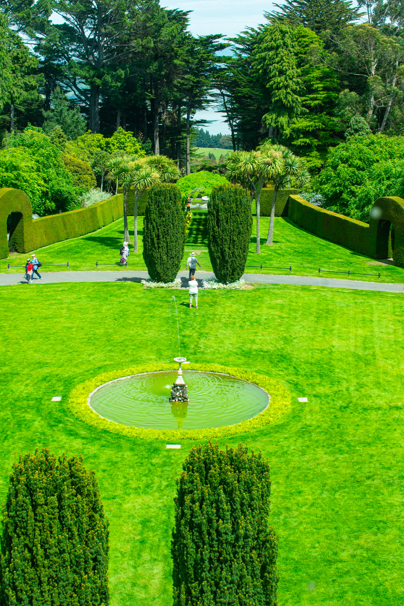 View of the gardens from the top of Larnach Castle