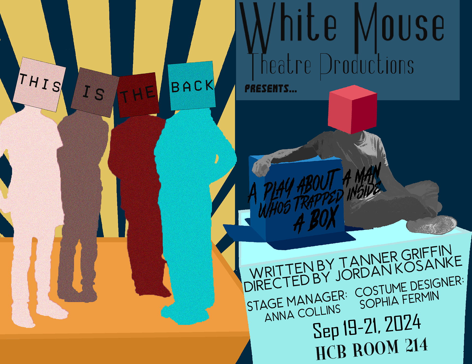 Playbill for White Mouse Productions play "A Play About a Man Who's Trapped inside a Box" Sep 2024