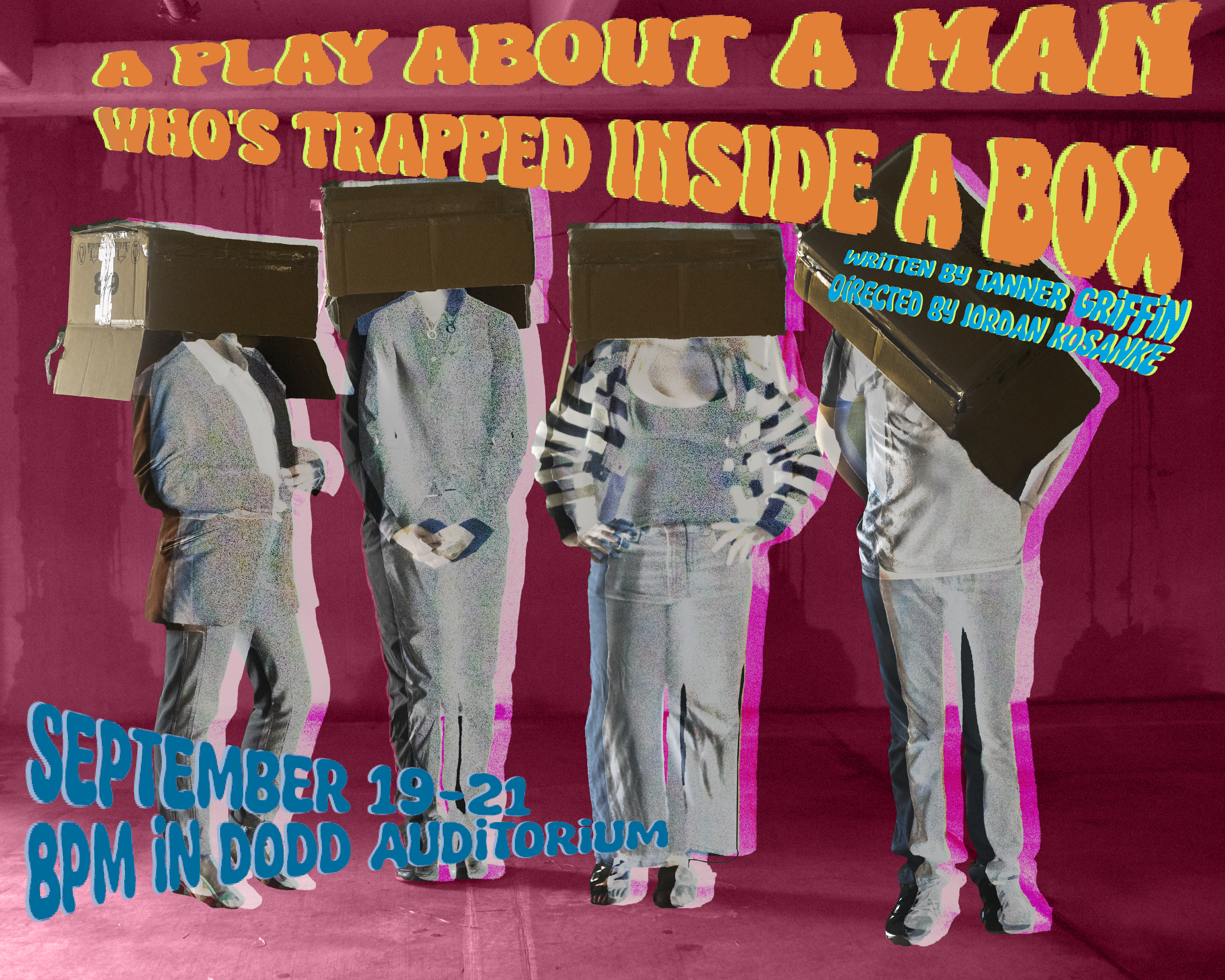 Poster for White Mouse Production's play "A Play About a Man Who's Trapped inside a Box" Sep 2024