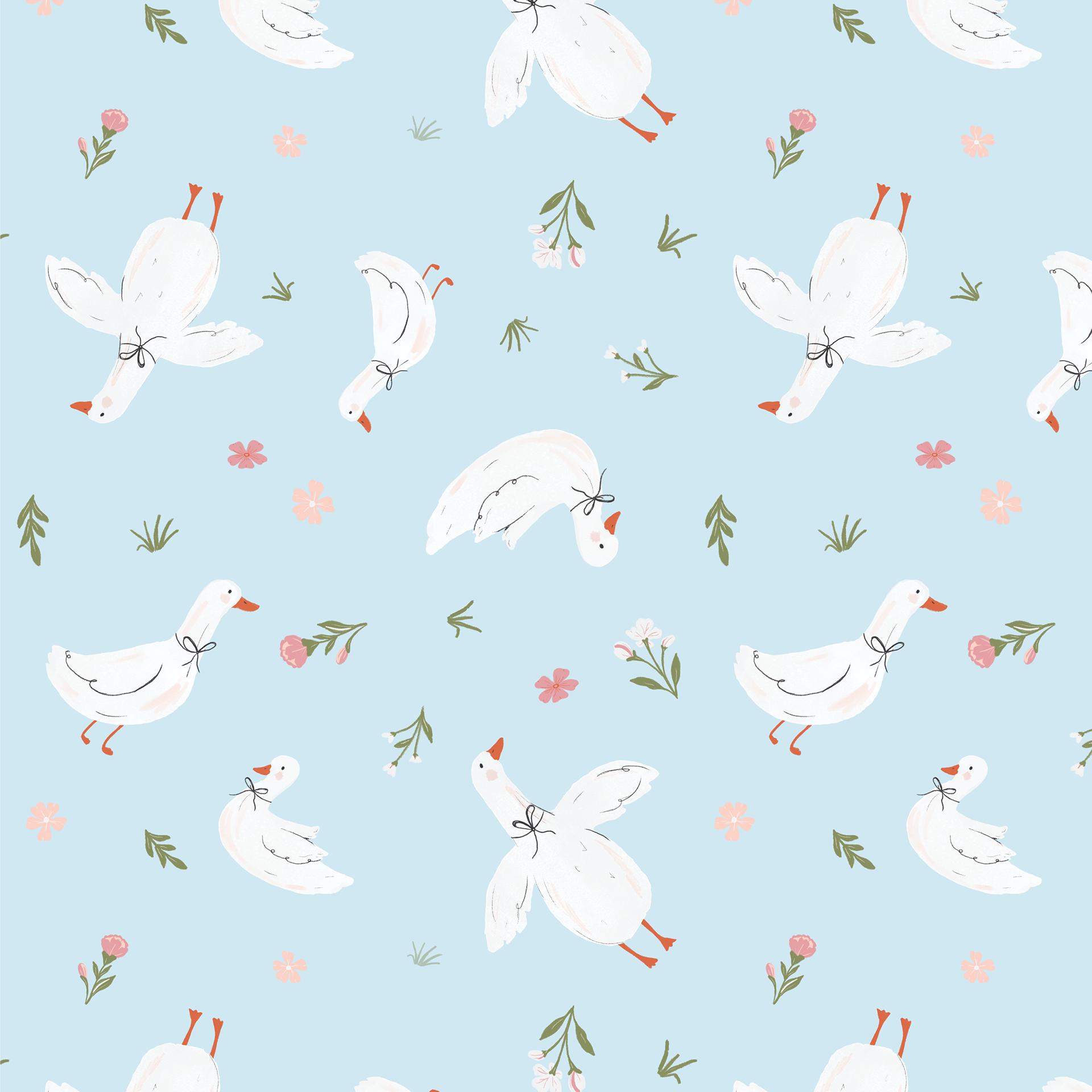 Ducks + Flowers Pattern for Pajama Pants
