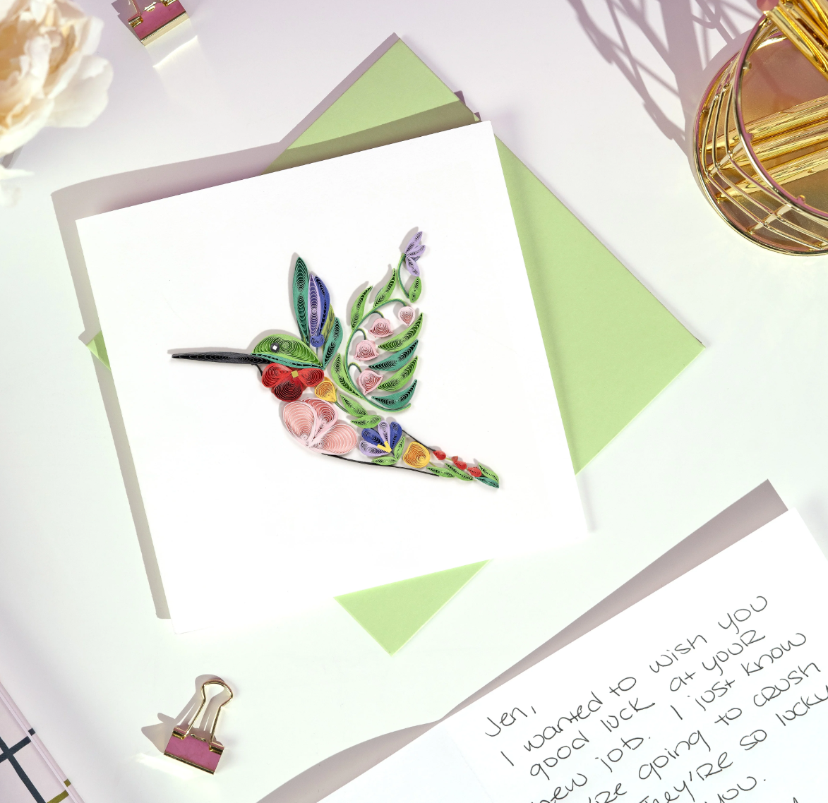 Decorative Floral Bird Quilled Greeting Card