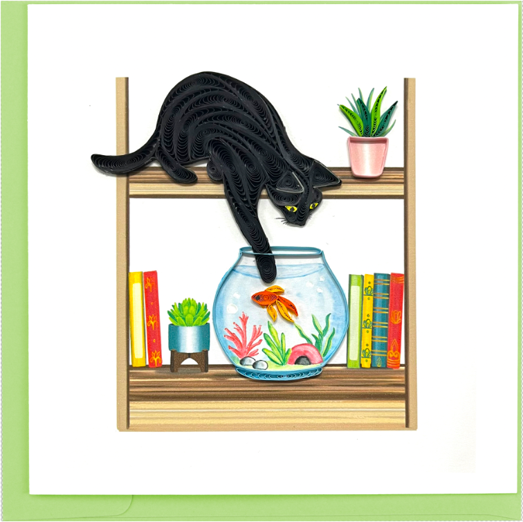 Mischievous Cat Quilled Greeting Card