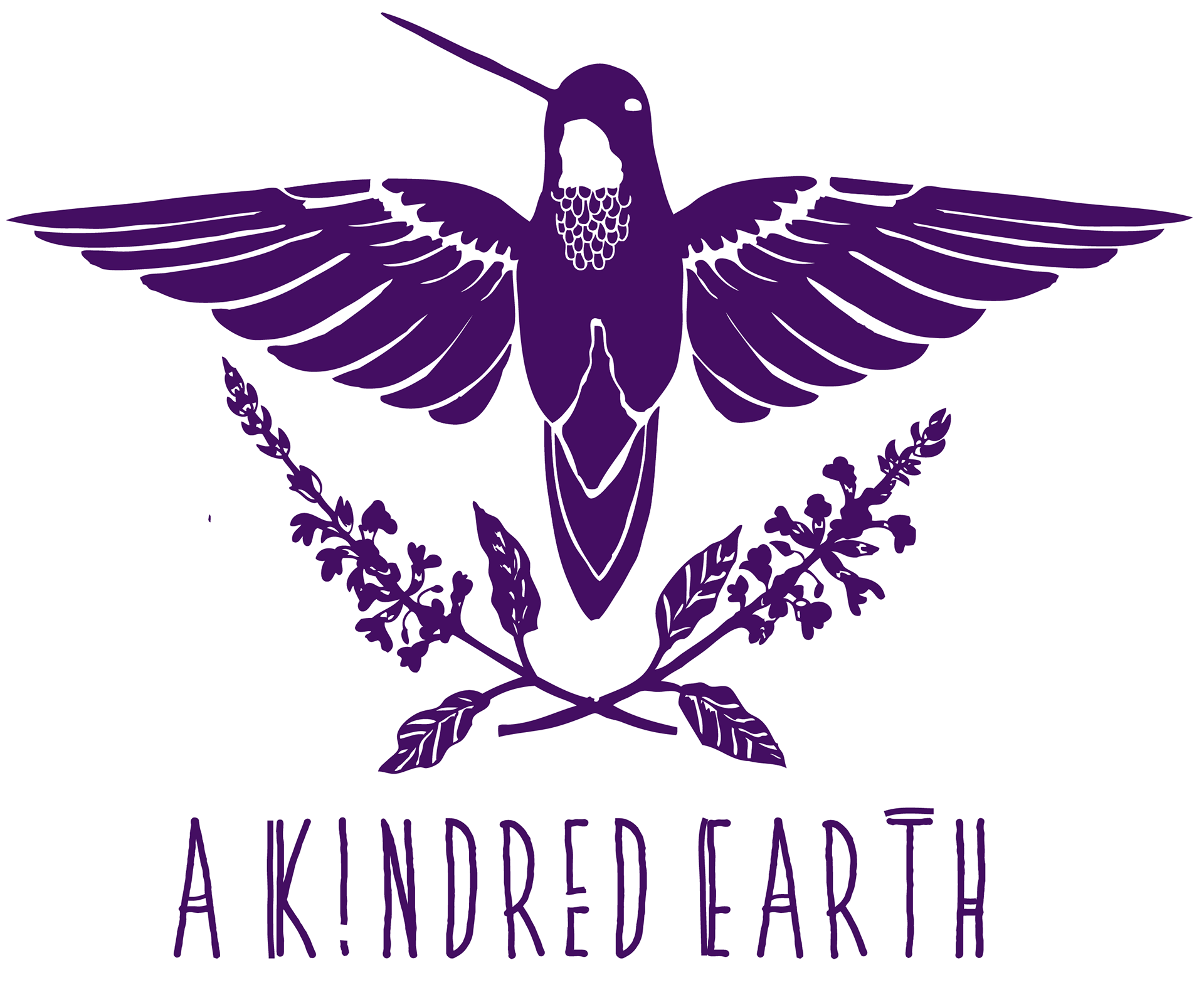 A logo with a hummingbird with wings outstretched and sprigs of sage crossed below it