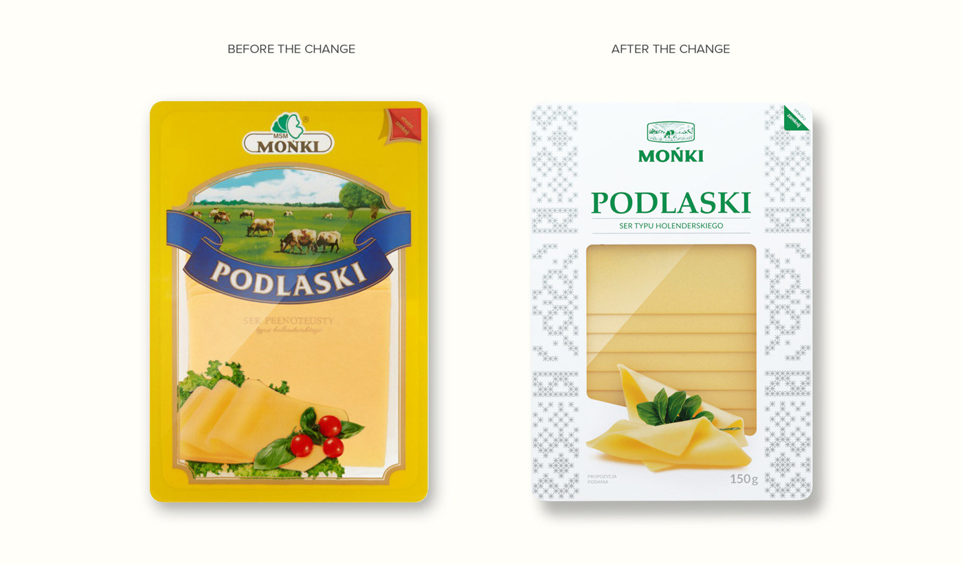 Monki cheese packaging redesign before and after the change