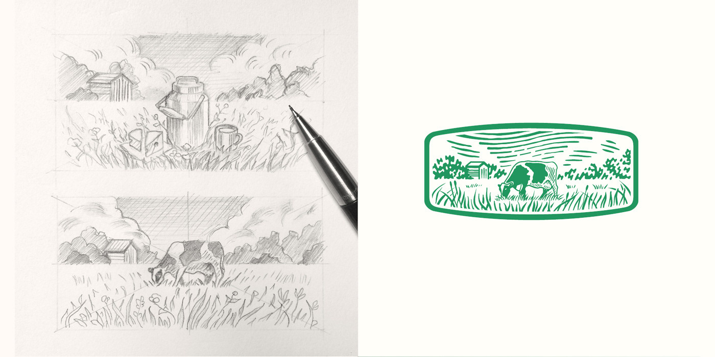 Monki logo sketch and final, vector illustration
