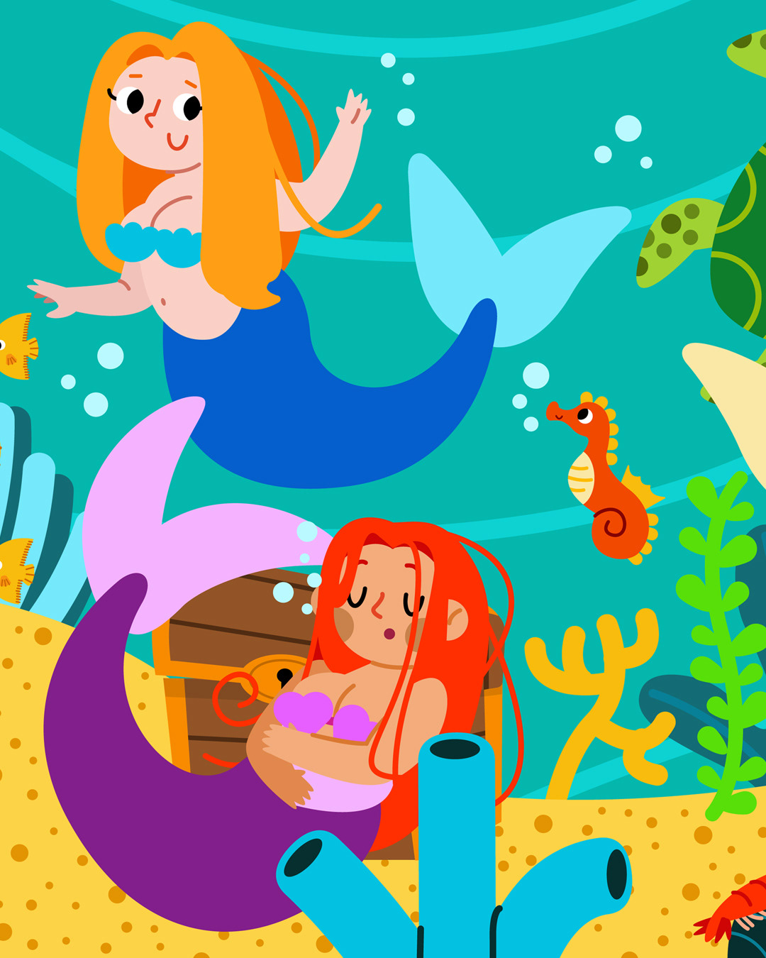 Casey Pipetti Illustration | Happygoatdraws - Mermaids in the Sea