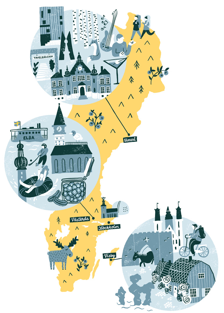 Illustrated map of Sweden by Josephine Skapare