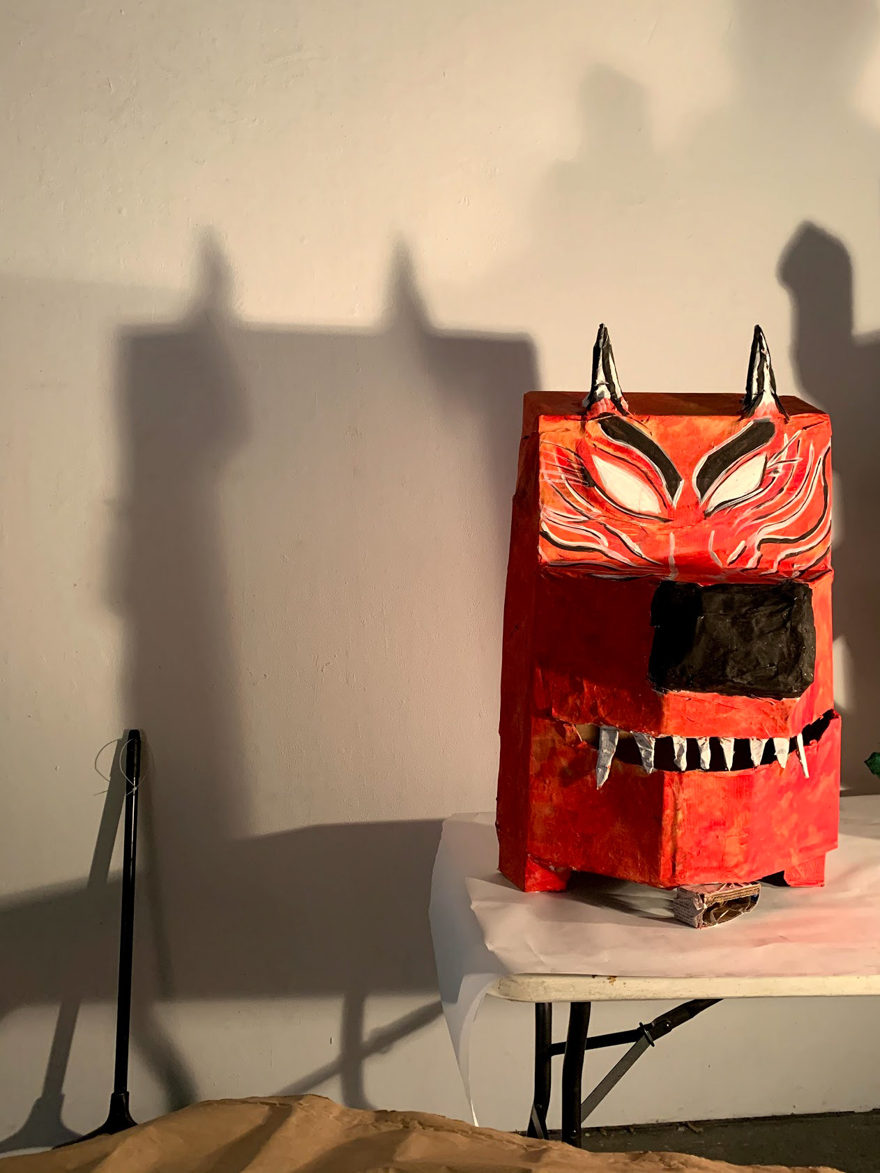Devil Mask. Cardboard, tape, acrylic paint, paper mache.