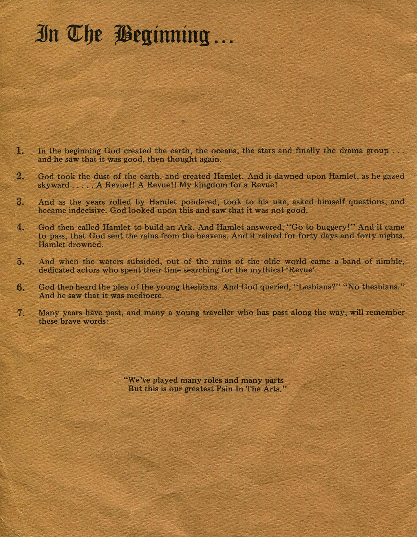 A Pain in the Arts program (1976)