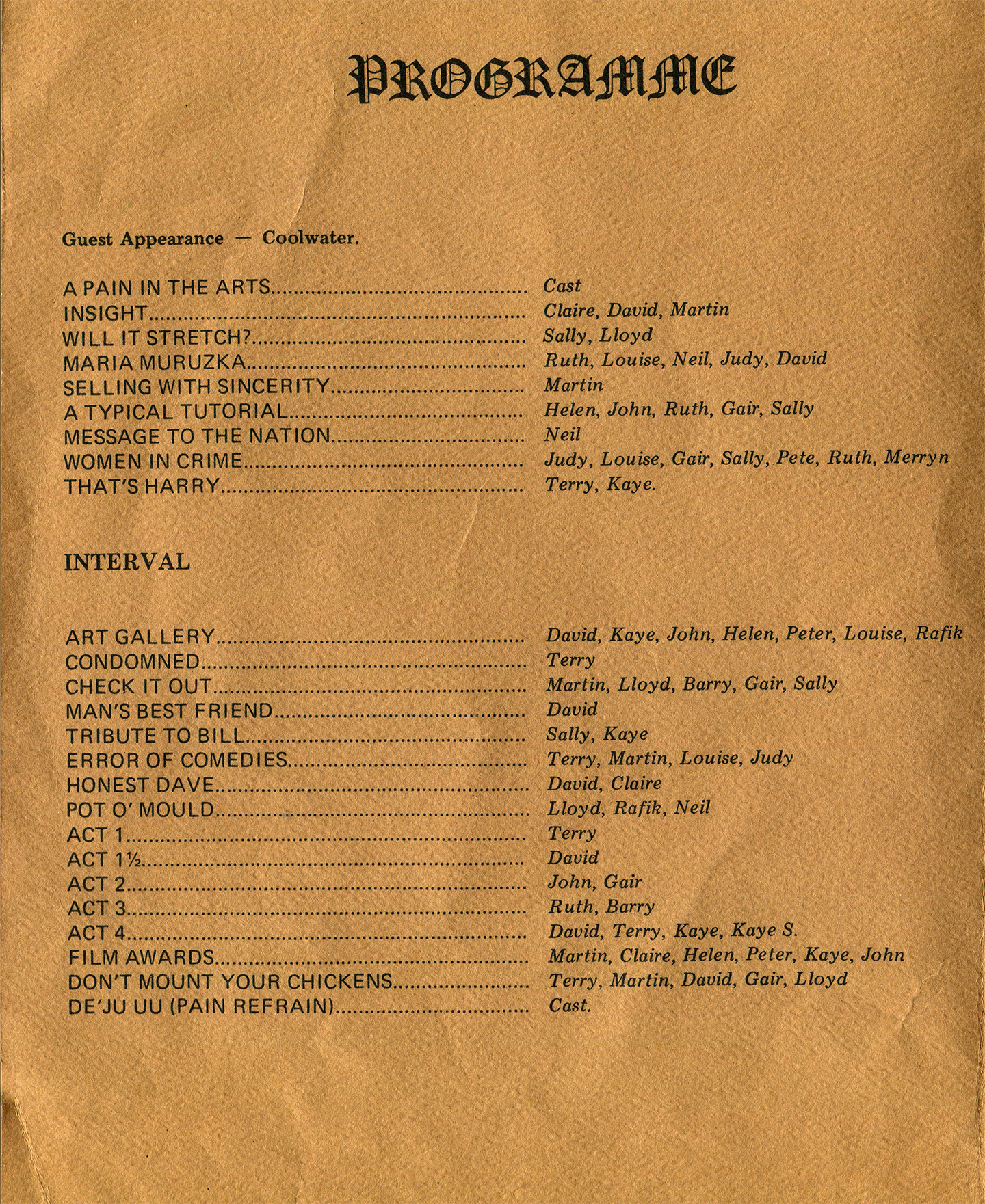 A Pain in the Arts program (1976)