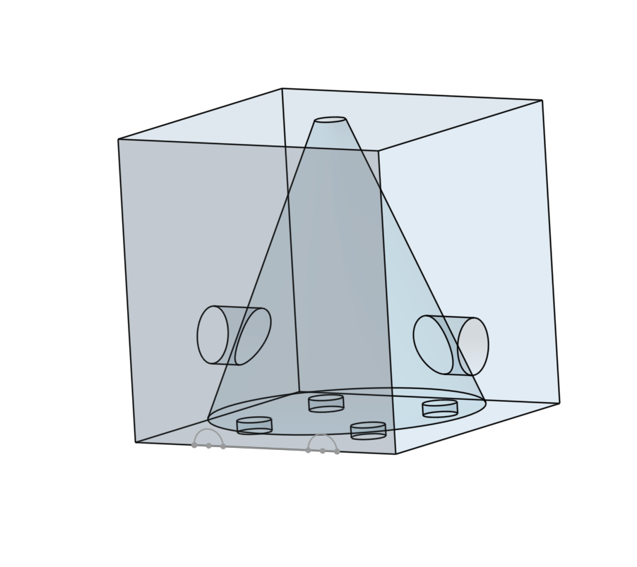 Cube with cone-shaped void and drainage holes