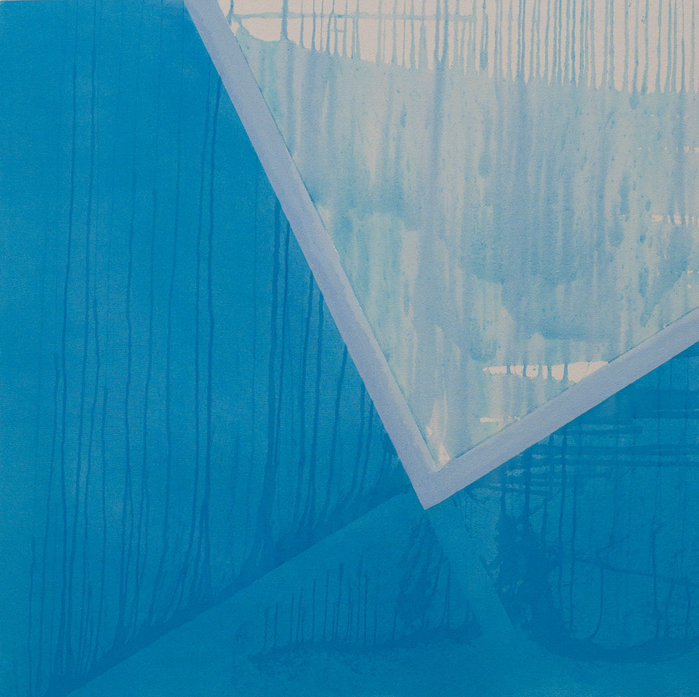 Blue Rain, Acrylic on raw canvas, 44 x 44 inches,